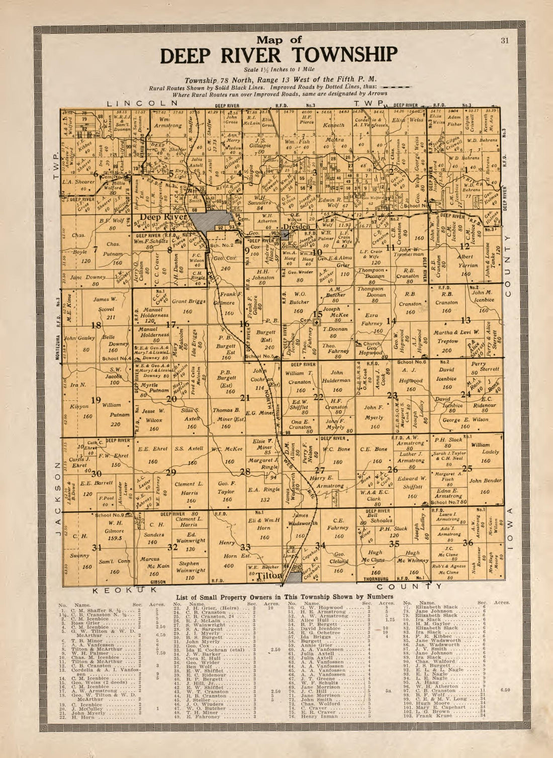 Deep River Township from Atlas and Plat Book of Poweshiek County, Iowa : Containing Outline Map of the County, Plats of All the Townships With Owners&
