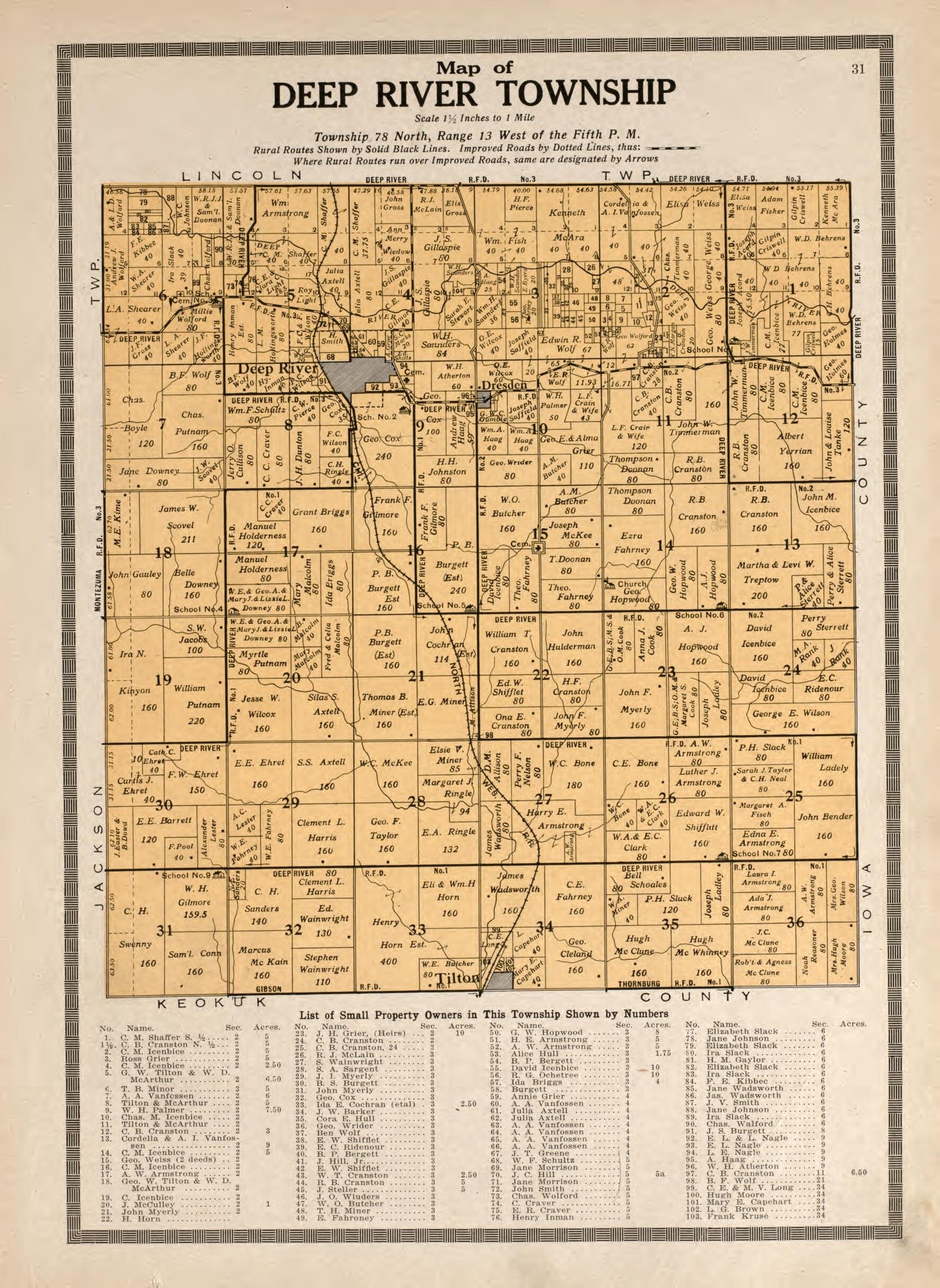 Deep River Township from Atlas and Plat Book of Poweshiek County, Iowa : Containing Outline Map of the County, Plats of All the Townships With Owners&