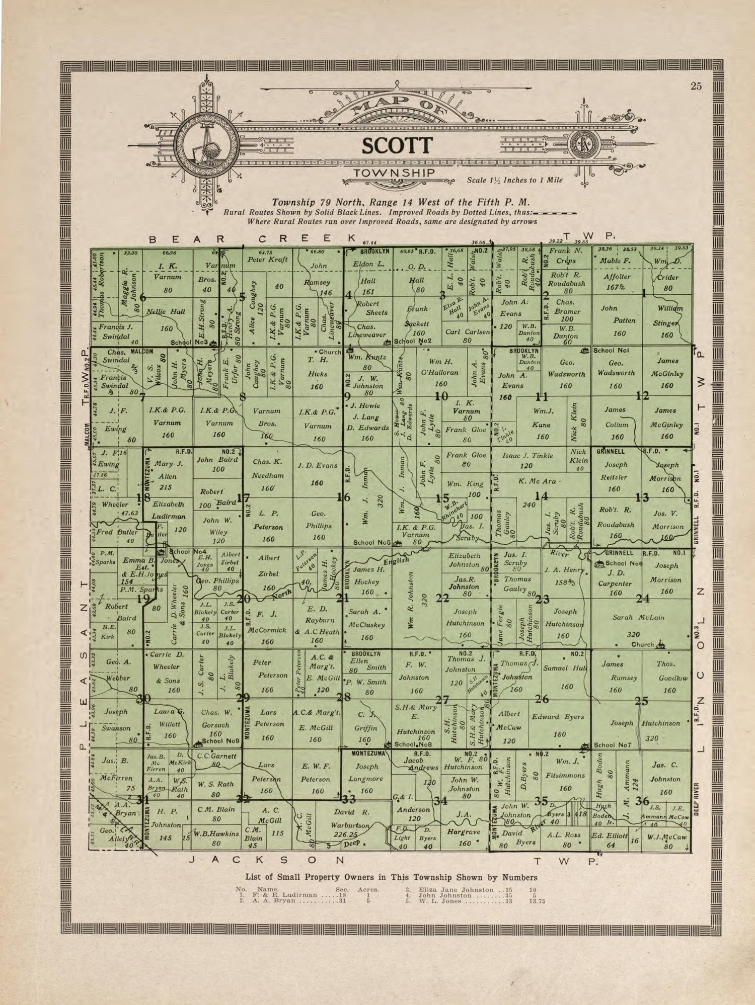 Scott Township from Atlas and Plat Book of Poweshiek County, Iowa : Containing Outline Map of the County, Plats of All the Townships With Owners&