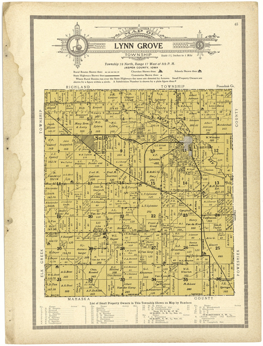 Map of Lynn Grove Township from Atlas and Plat Book of Jasper County, Iowa : Containing Outline Map of the County, Plats of All the Townships With Owners&