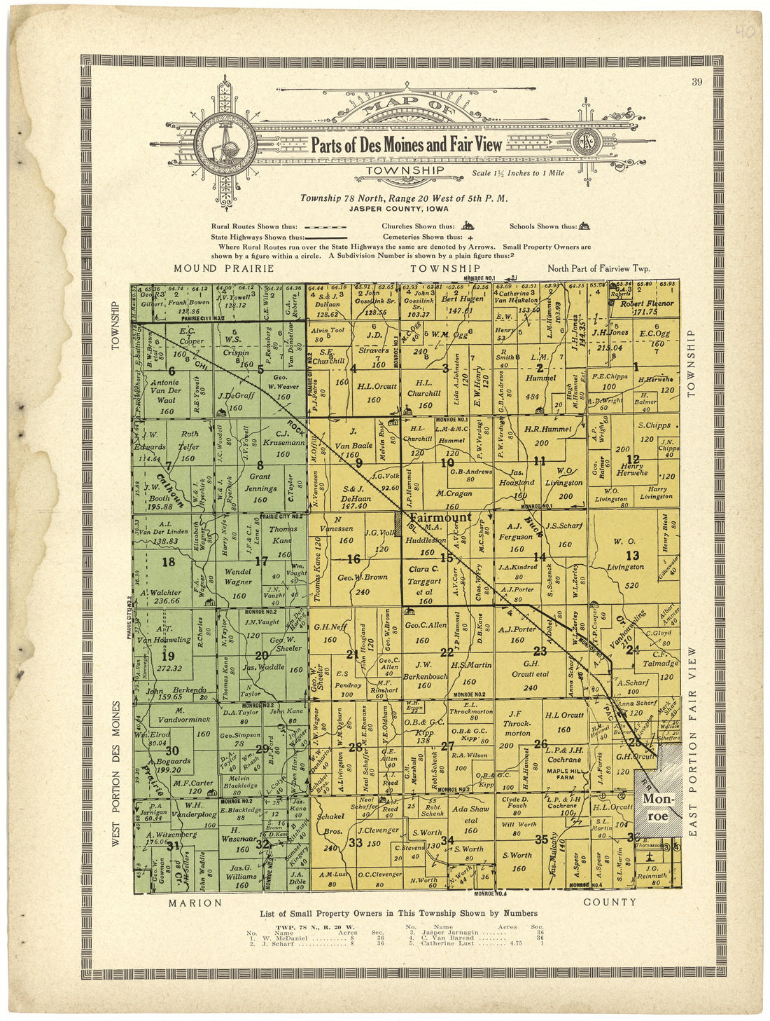 Map of Parts of Des Moines and Fairview Township from Atlas and Plat Book of Jasper County, Iowa : Containing Outline Map of the County, Plats of All the Townships With Owners&