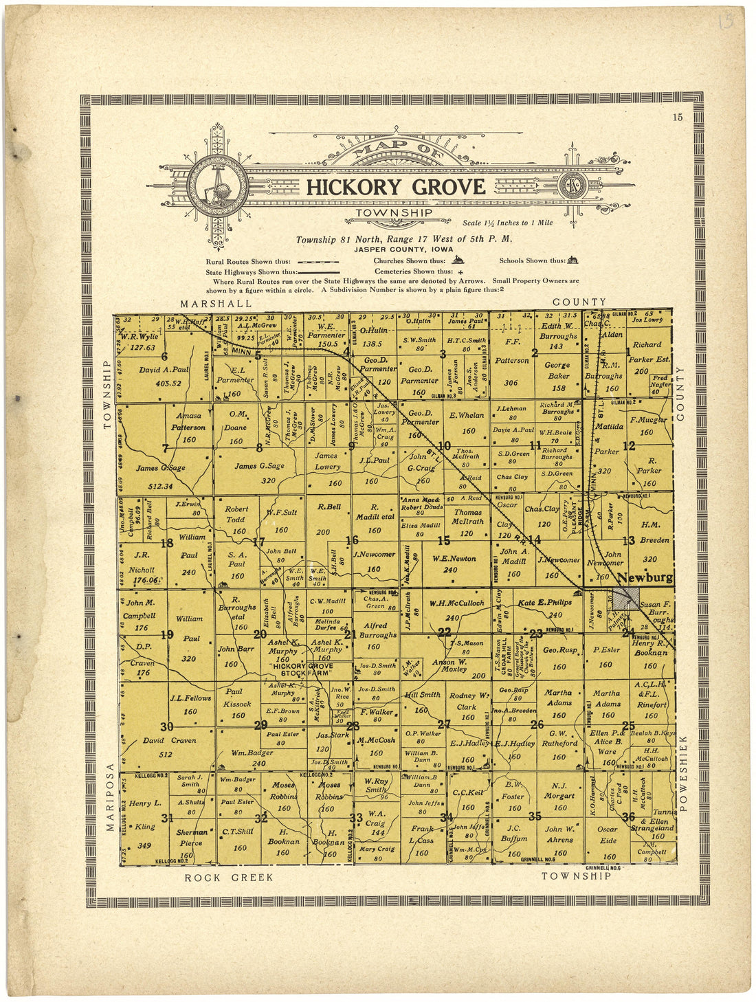 Map of Hickory Grove Township from Atlas and Plat Book of Jasper County, Iowa : Containing Outline Map of the County, Plats of All the Townships With Owners&