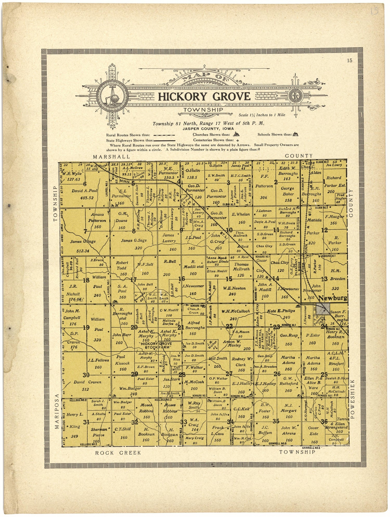Map of Hickory Grove Township from Atlas and Plat Book of Jasper County, Iowa : Containing Outline Map of the County, Plats of All the Townships With Owners&