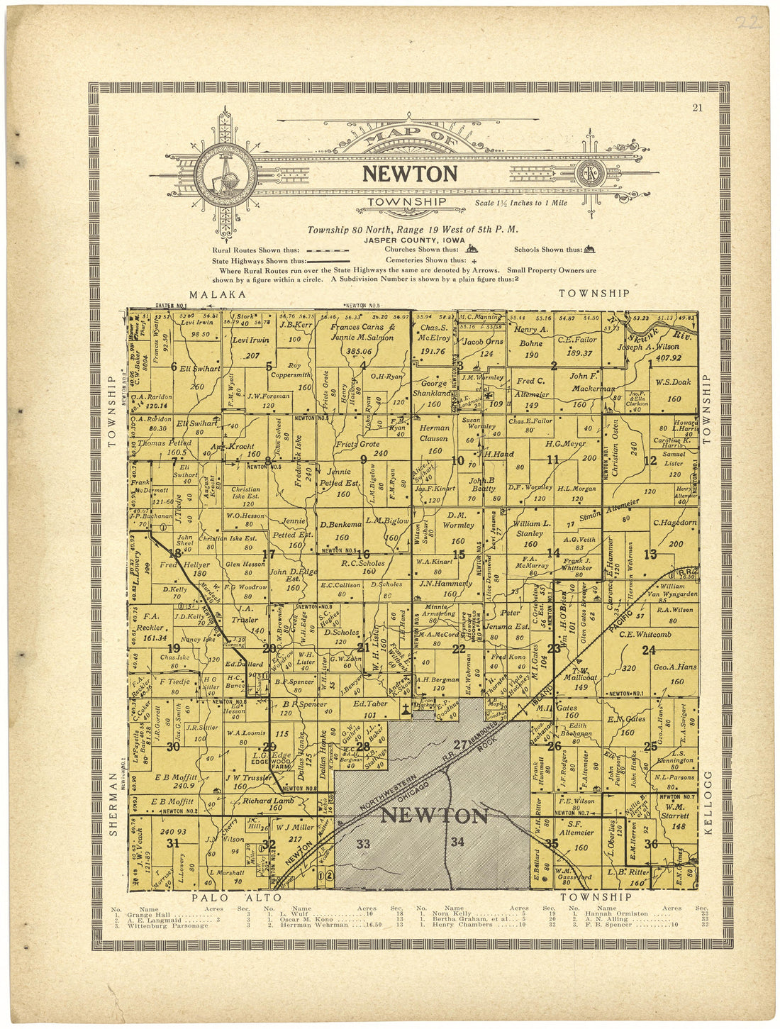 Map of Newton Township from Atlas and Plat Book of Jasper County, Iowa : Containing Outline Map of the County, Plats of All the Townships With Owners&