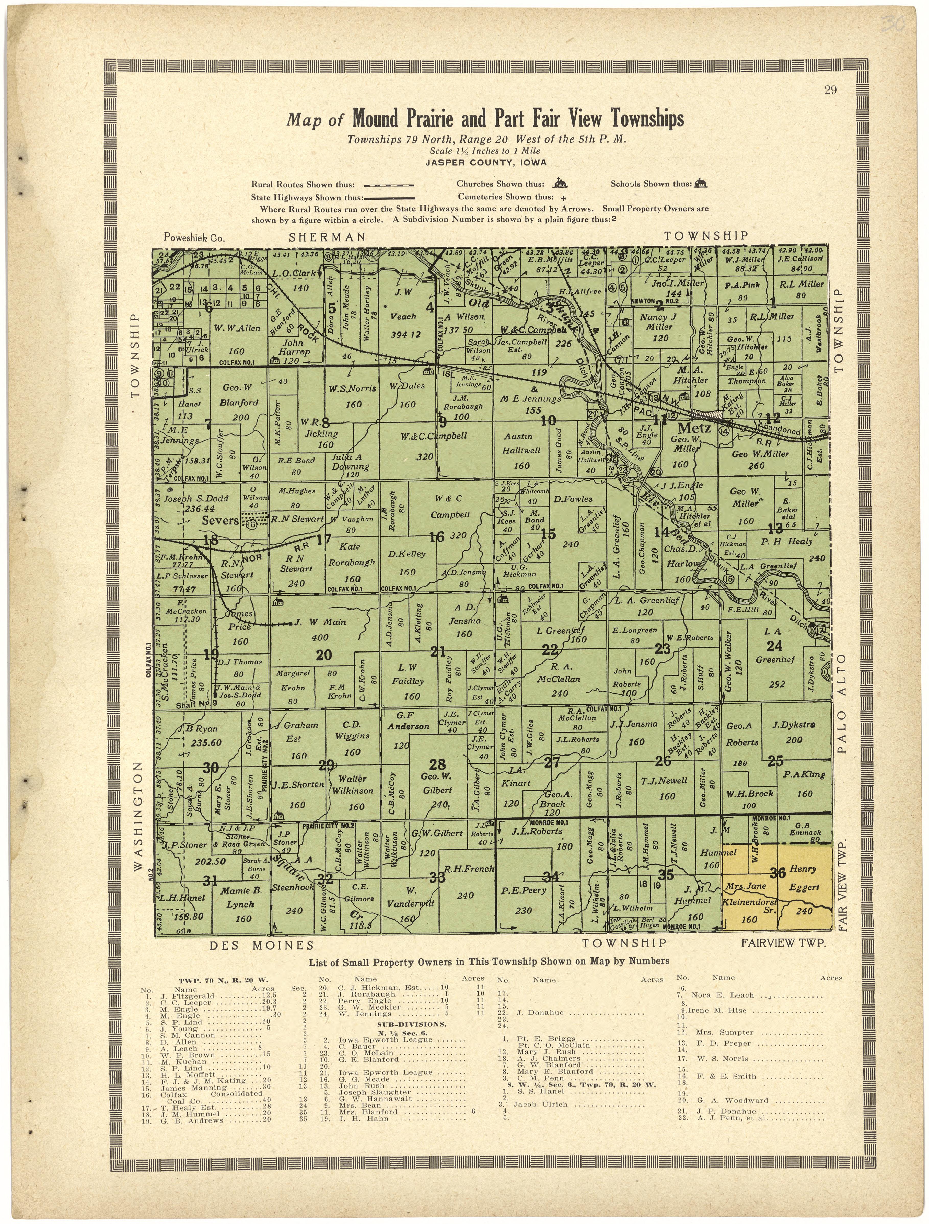 Map of Mound Prairie and Part Fair View Townships from Atlas and Plat Book of Jasper County, Iowa : Containing Outline Map of the County, Plats of All the Townships With Owners&