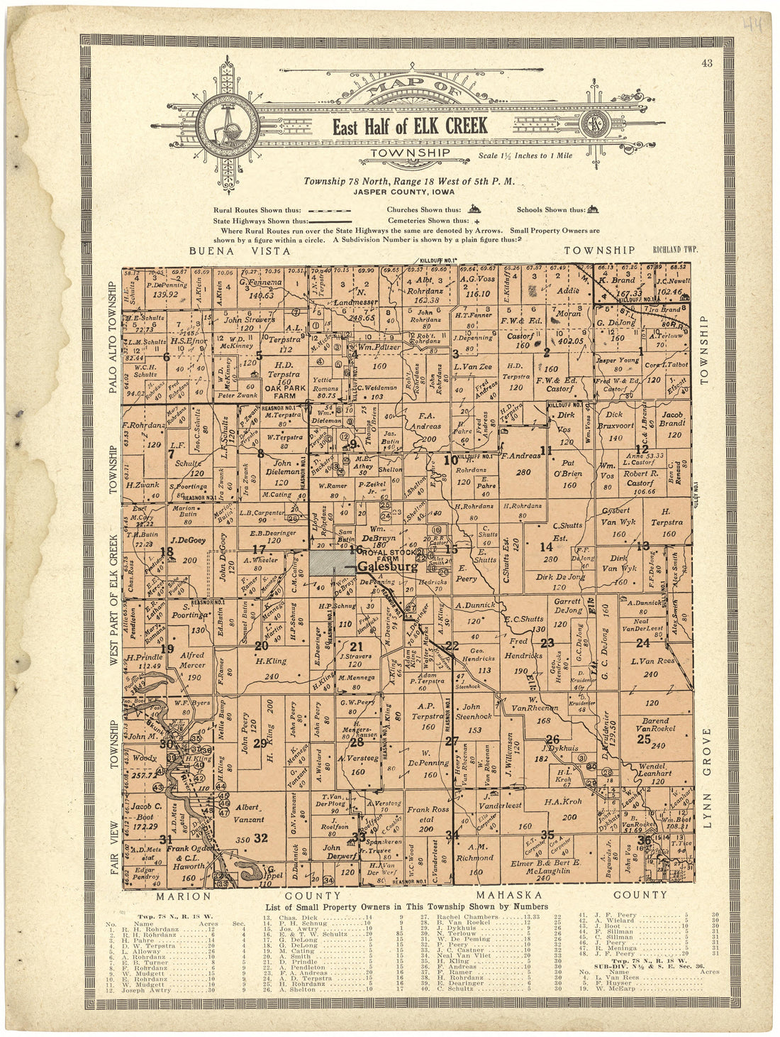 Map of East Half of Elk Creek Township from Atlas and Plat Book of Jasper County, Iowa : Containing Outline Map of the County, Plats of All the Townships With Owners&