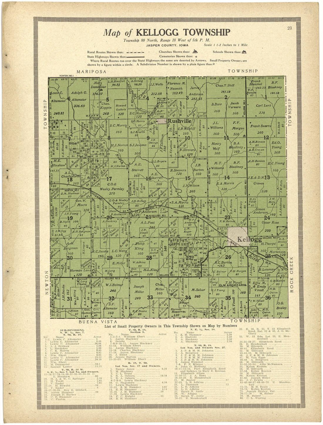 Map of Kellogg Township from Atlas and Plat Book of Jasper County, Iowa : Containing Outline Map of the County, Plats of All the Townships With Owners&
