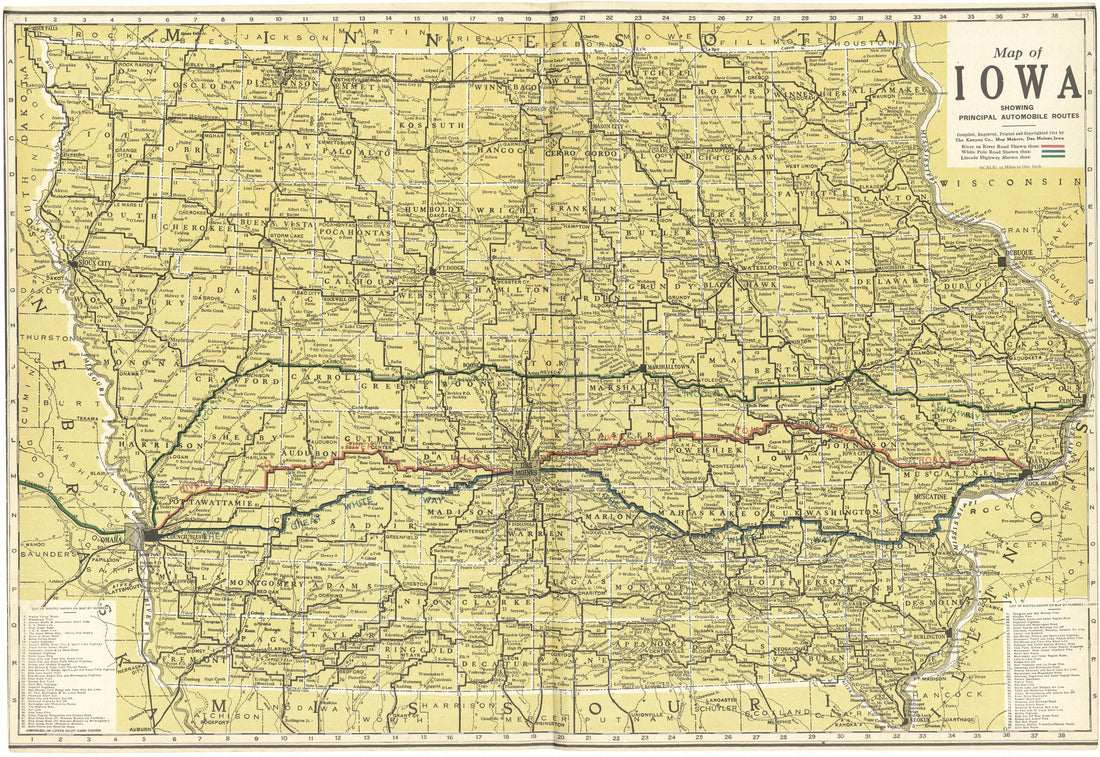 Map of Iowa Showing Principal Automobile Routes from Atlas and Plat Book of Jasper County, Iowa : Containing Outline Map of the County, Plats of All the Townships With Owners&