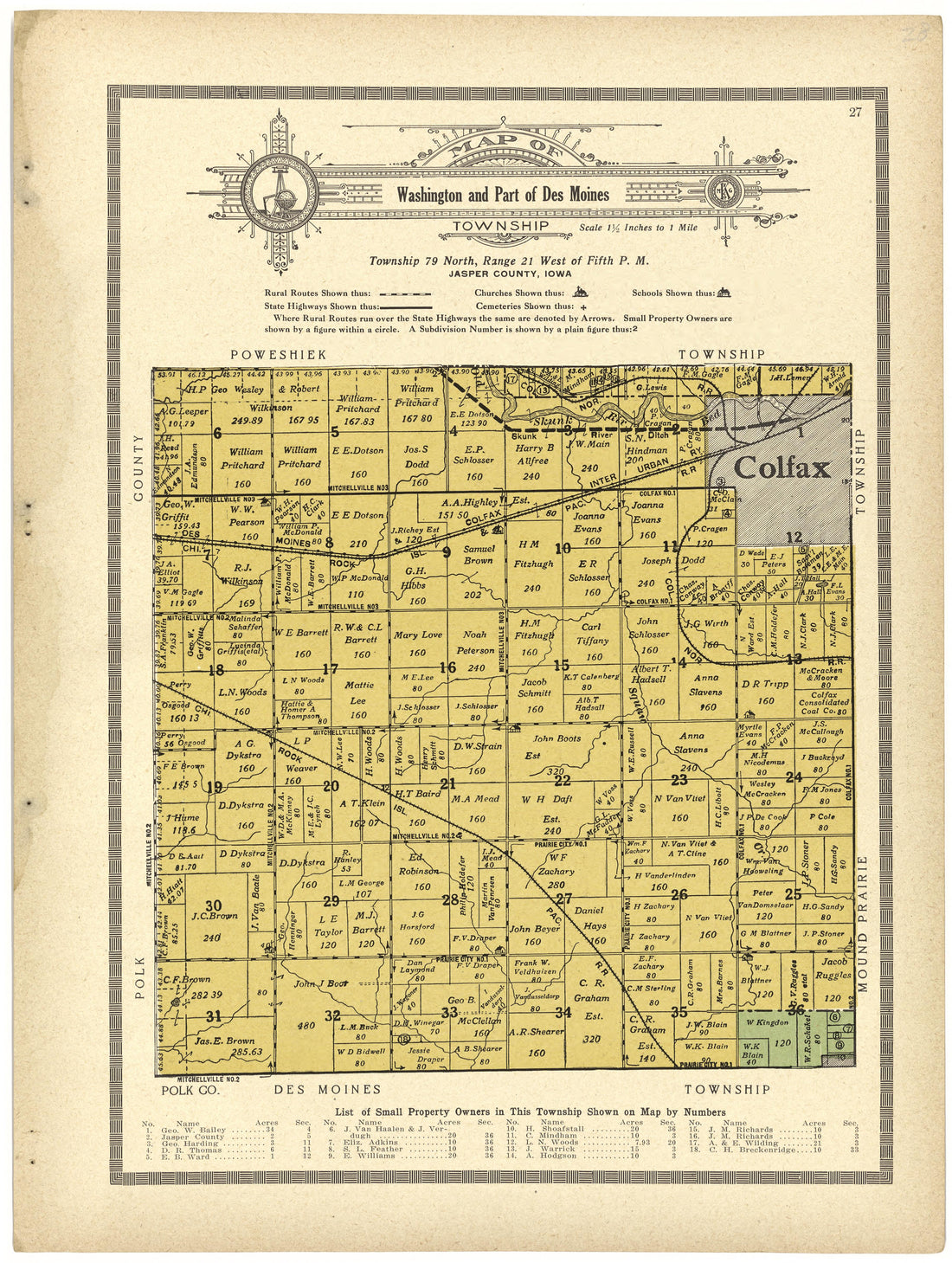 Map of Washington and Part of Des Moines from Atlas and Plat Book of Jasper County, Iowa : Containing Outline Map of the County, Plats of All the Townships With Owners&