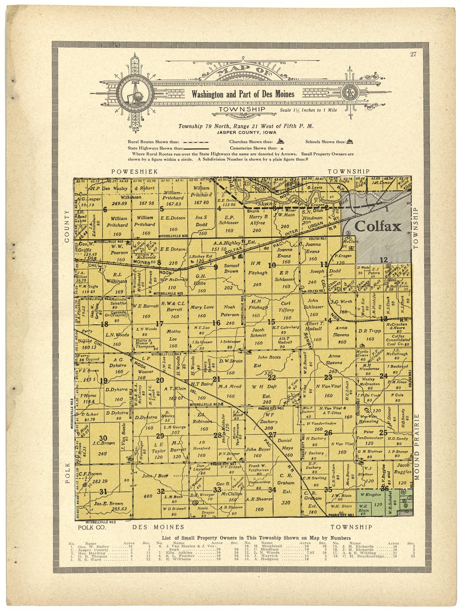 Map of Washington and Part of Des Moines from Atlas and Plat Book of Jasper County, Iowa : Containing Outline Map of the County, Plats of All the Townships With Owners&