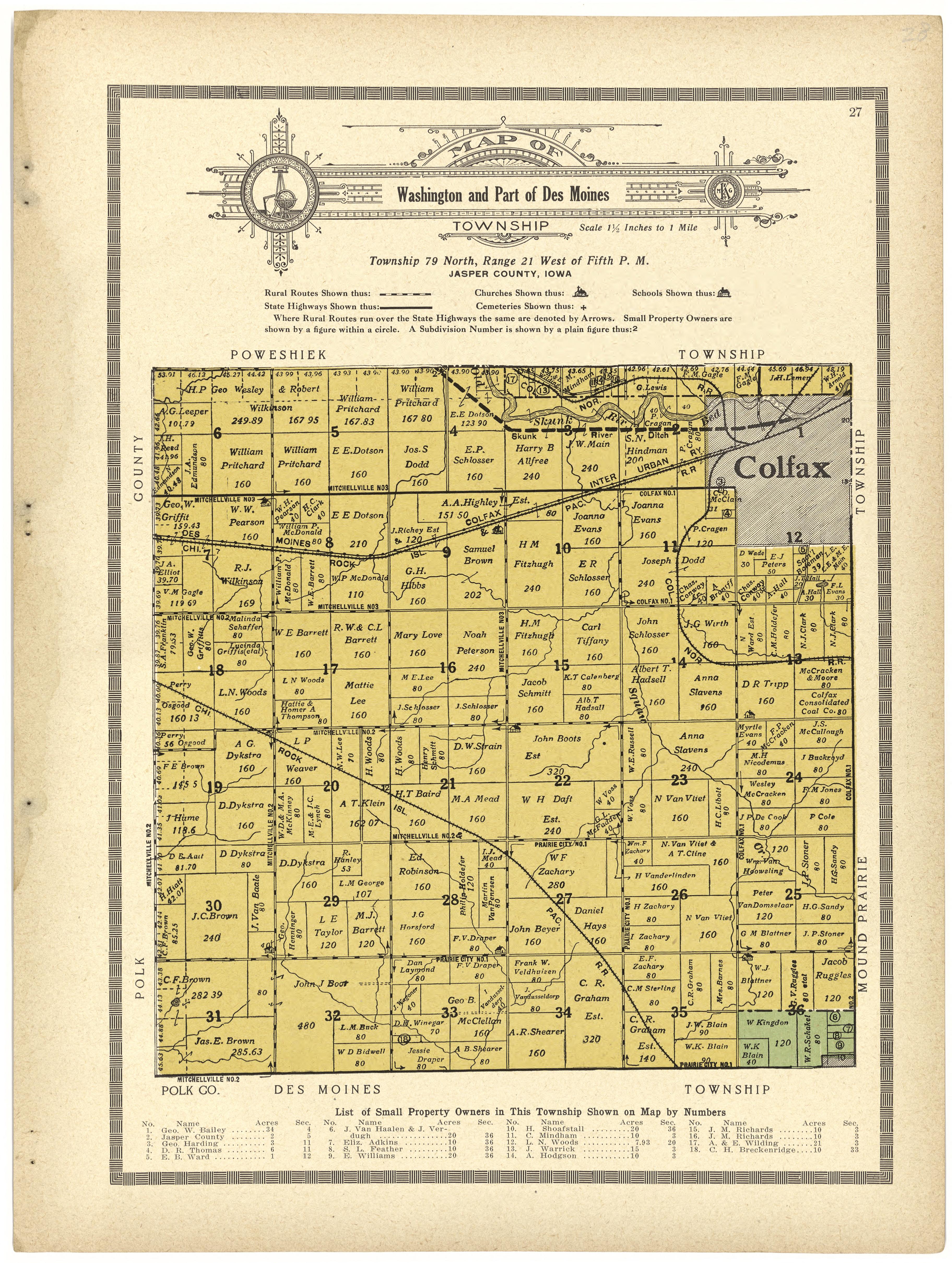 Map of Washington and Part of Des Moines from Atlas and Plat Book of Jasper County, Iowa : Containing Outline Map of the County, Plats of All the Townships With Owners&