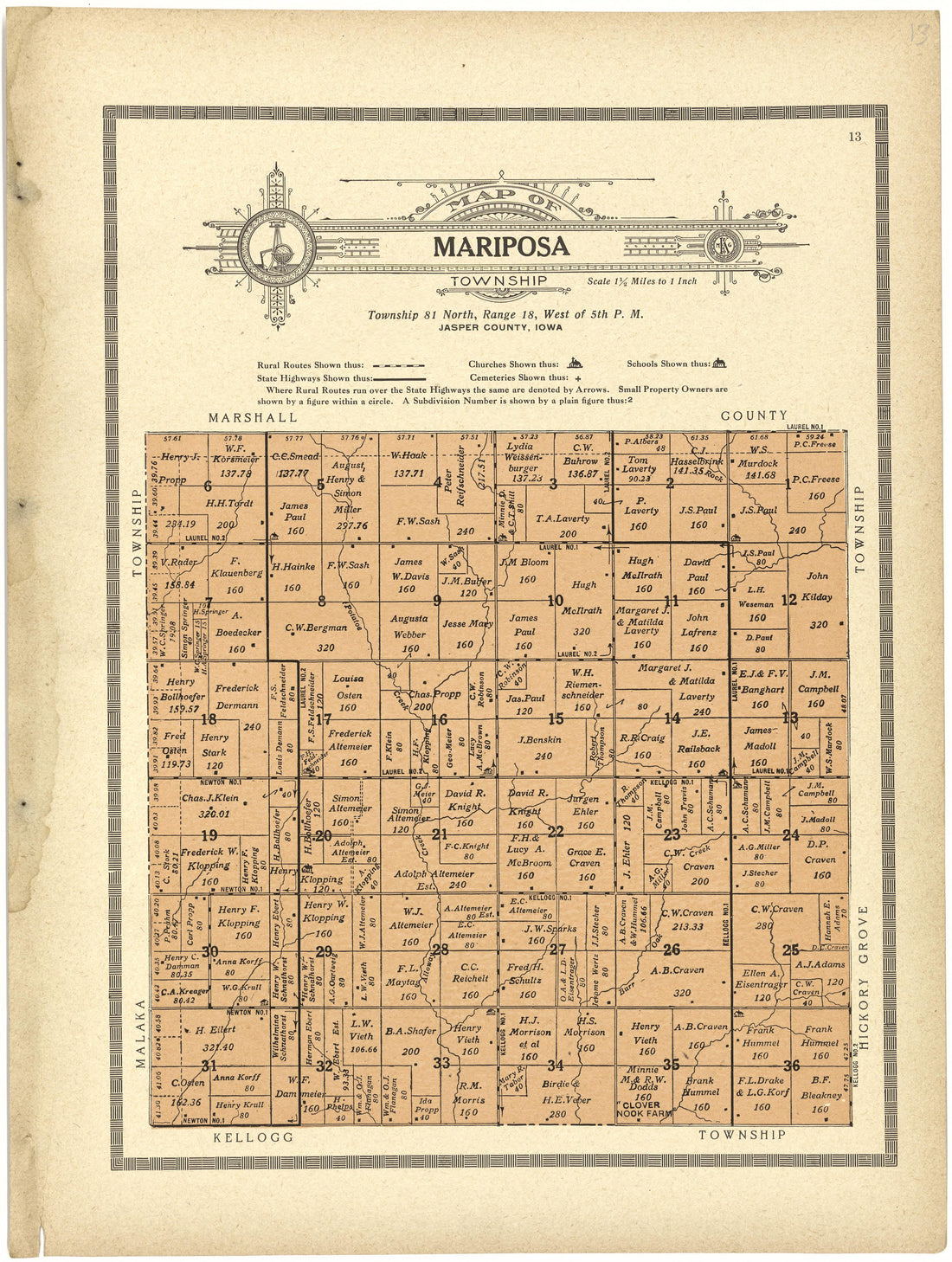Map of Mariposa from Atlas and Plat Book of Jasper County, Iowa : Containing Outline Map of the County, Plats of All the Townships With Owners&