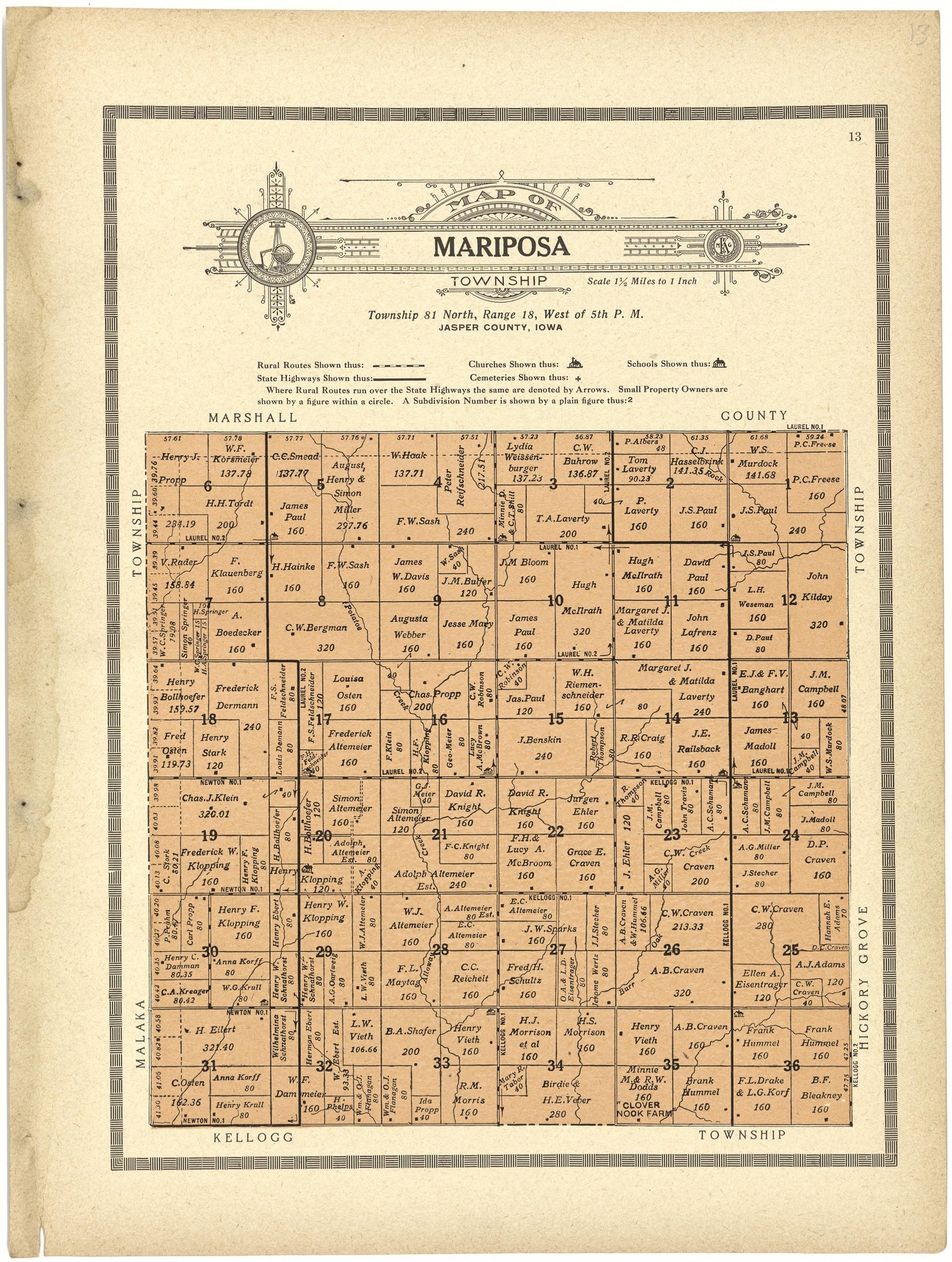 Map of Mariposa from Atlas and Plat Book of Jasper County, Iowa : Containing Outline Map of the County, Plats of All the Townships With Owners&