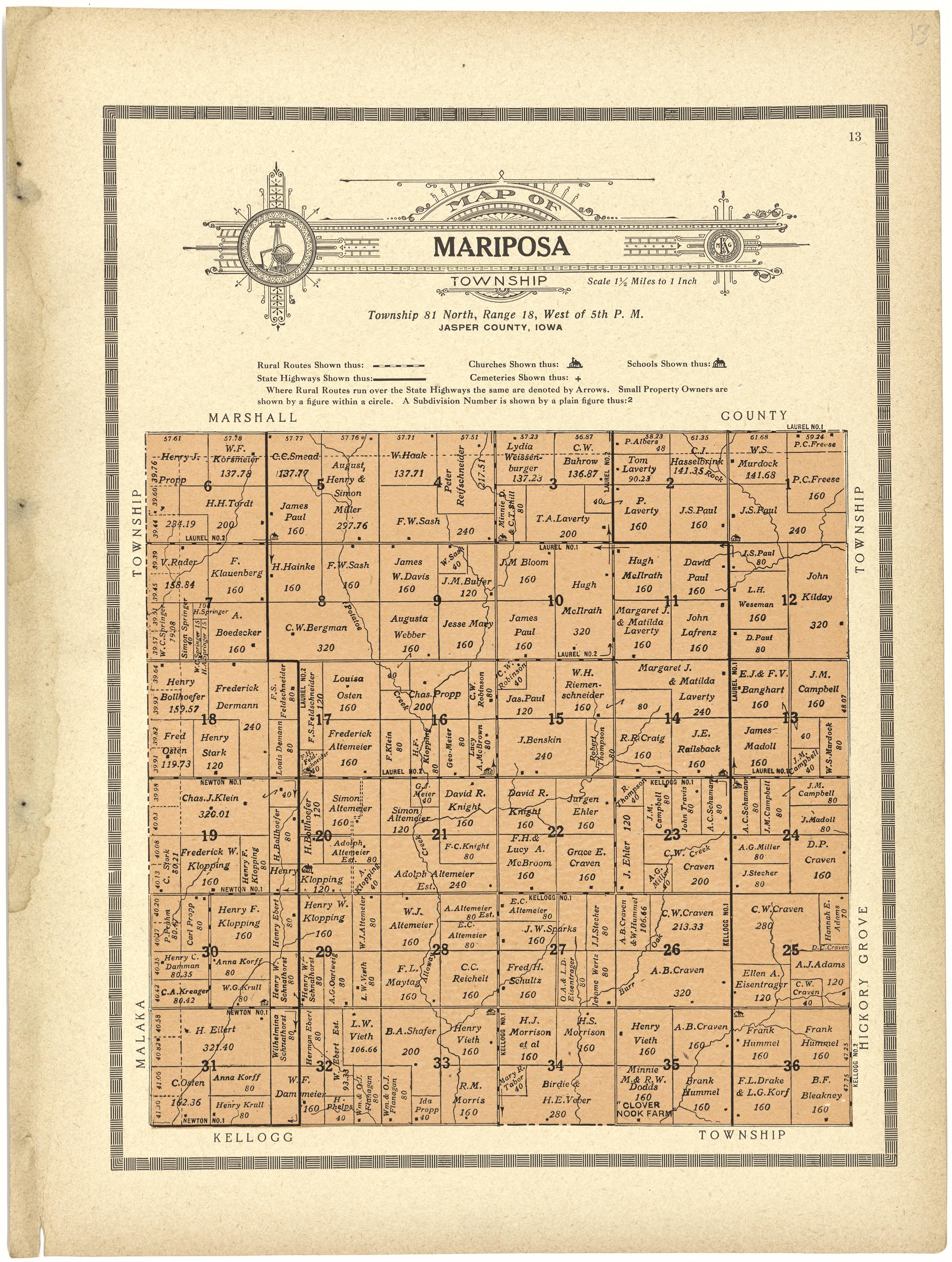 Map of Mariposa from Atlas and Plat Book of Jasper County, Iowa : Containing Outline Map of the County, Plats of All the Townships With Owners&