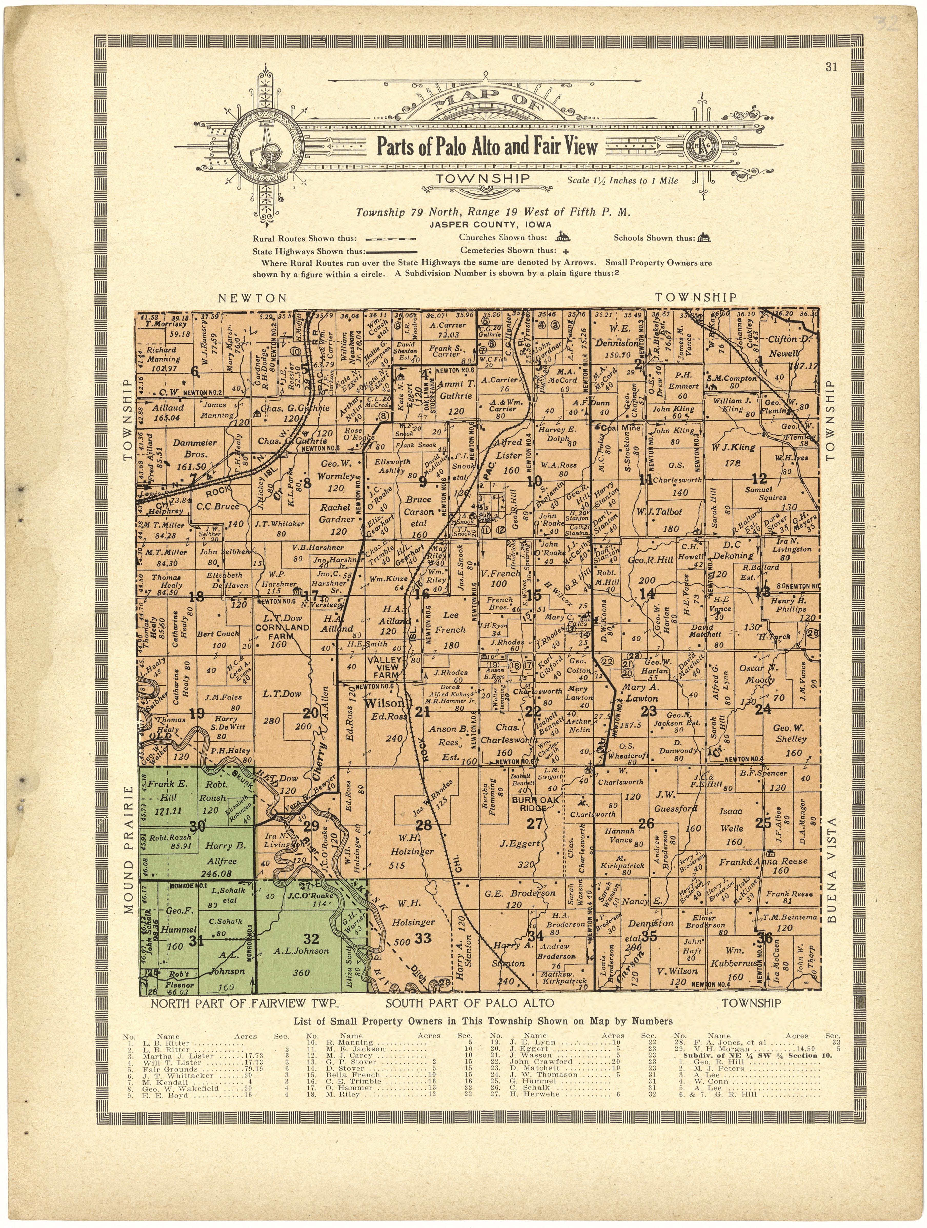 Map of Parts of Palo Alto and Fair View Township from Atlas and Plat Book of Jasper County, Iowa : Containing Outline Map of the County, Plats of All the Townships With Owners&