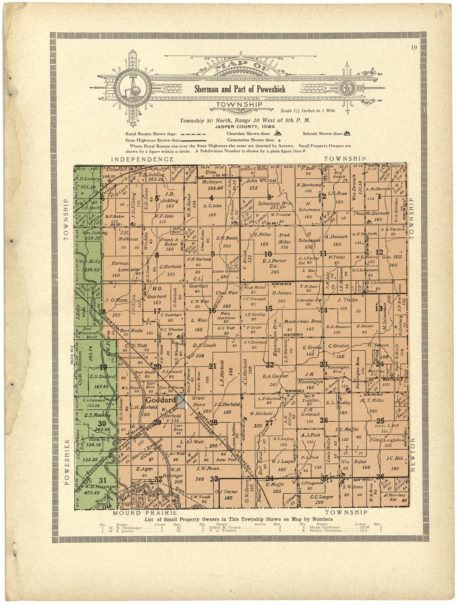 Map of Sherman and Part of Poweshiek Township from Atlas and Plat Book of Jasper County, Iowa : Containing Outline Map of the County, Plats of All the Townships With Owners&