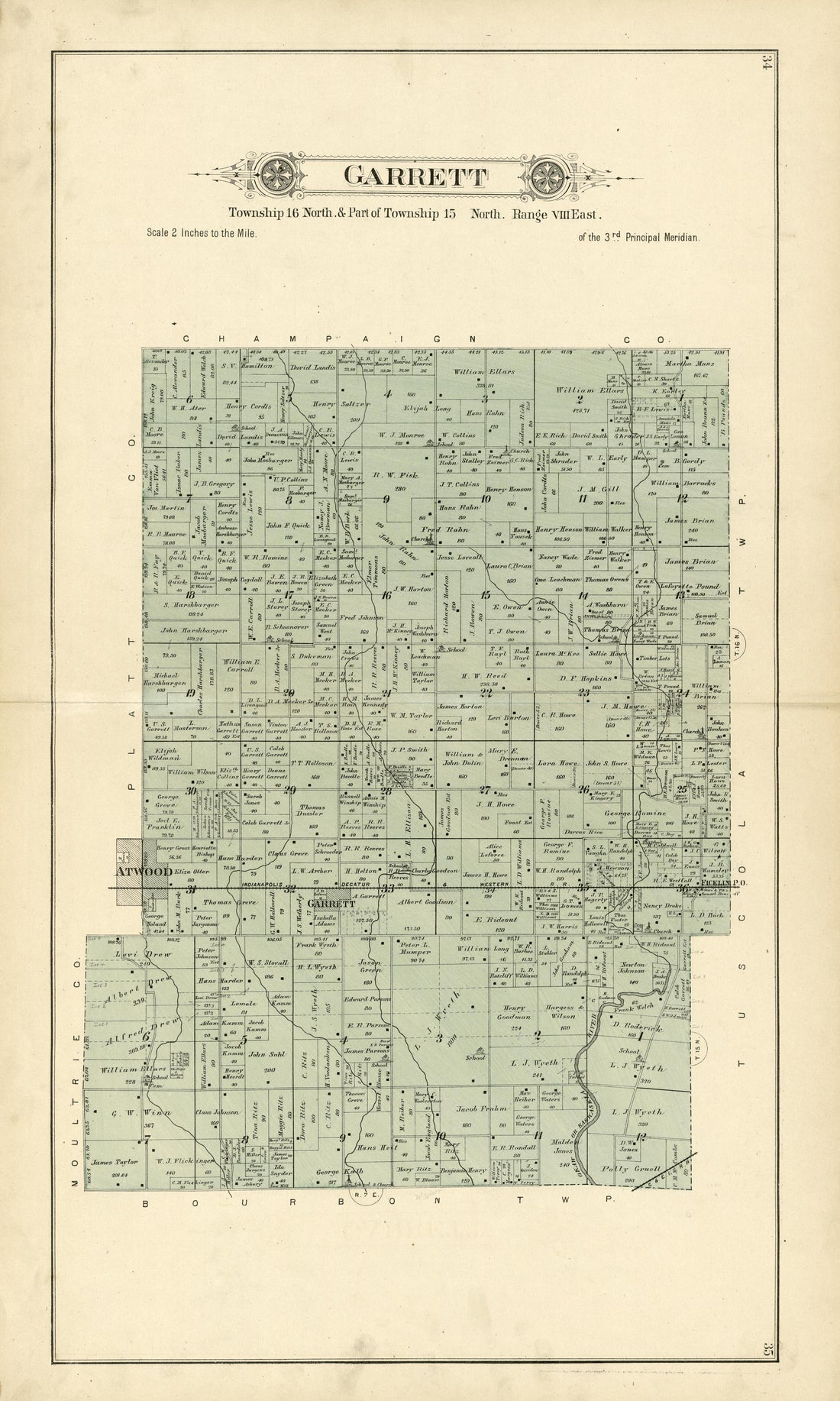 Garrett from Plat Book of Douglas County, Illinois 1893 by Relic Map Company