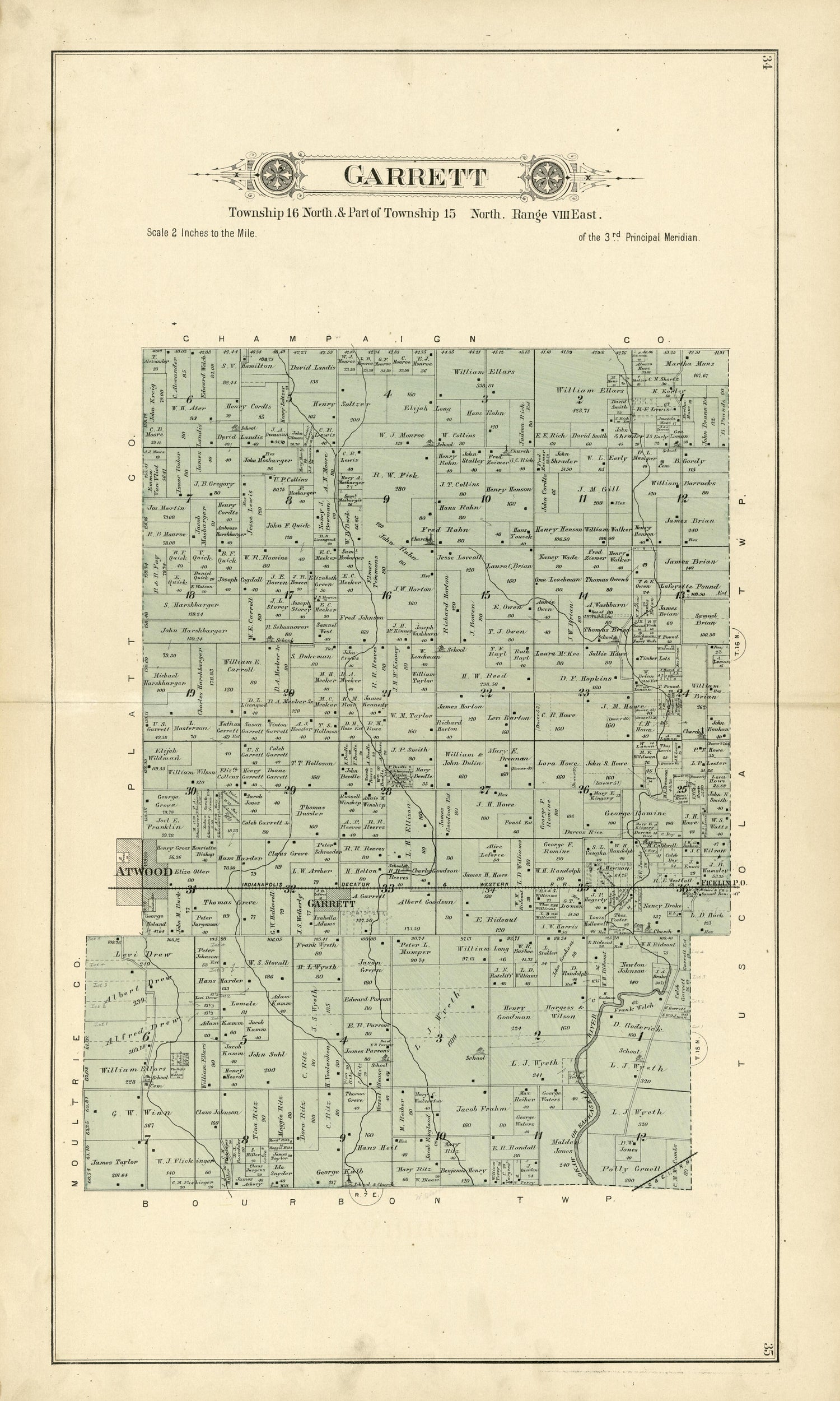 Garrett from Plat Book of Douglas County, Illinois 1893 by Relic Map Company