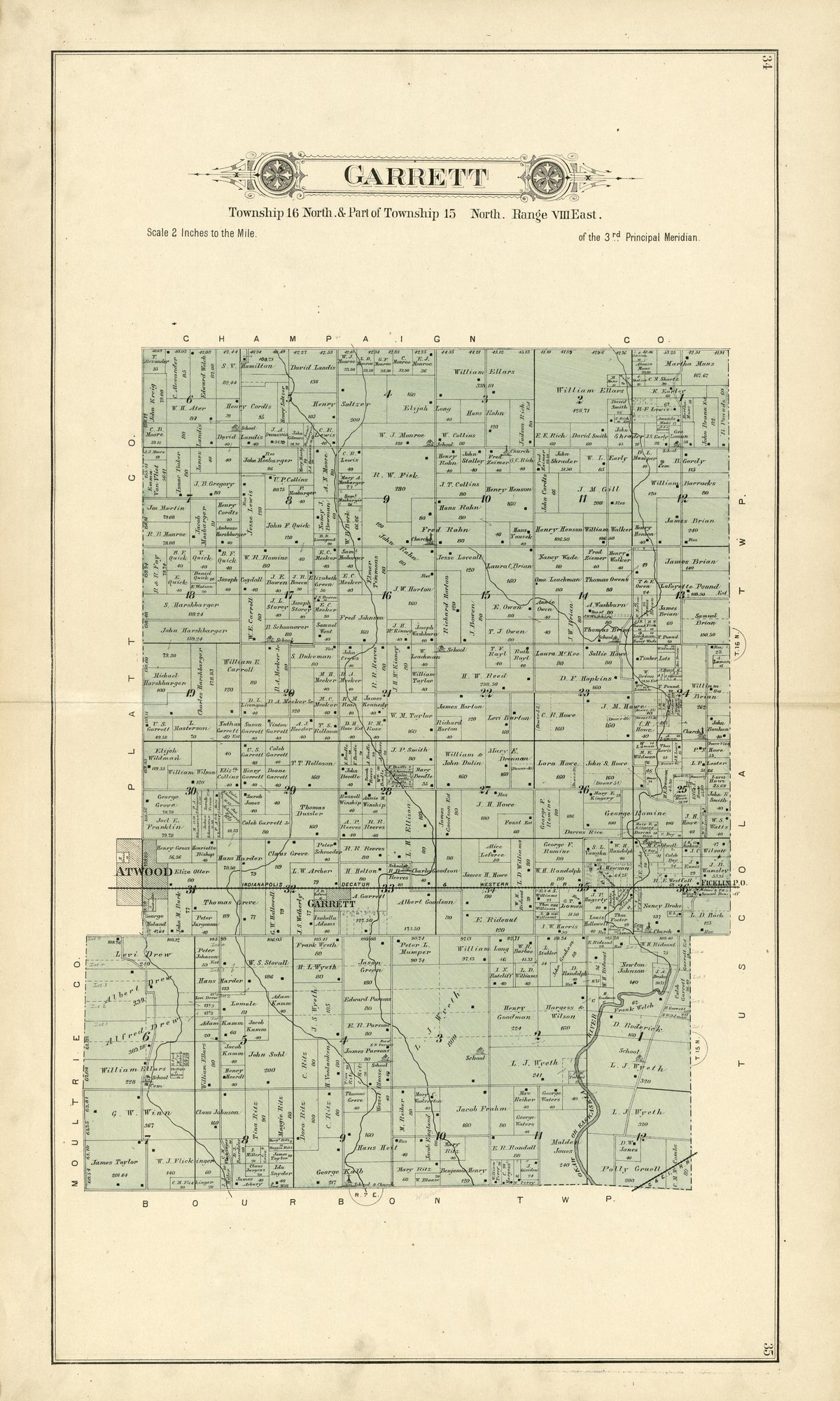 Garrett from Plat Book of Douglas County, Illinois 1893 by Relic Map Company