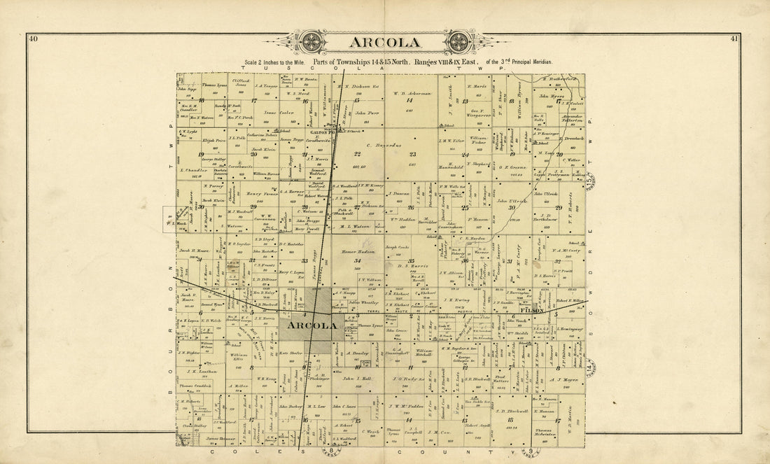 41: Arcola from Plat Book of Douglas County, Illinois 1893 by Relic Map Company