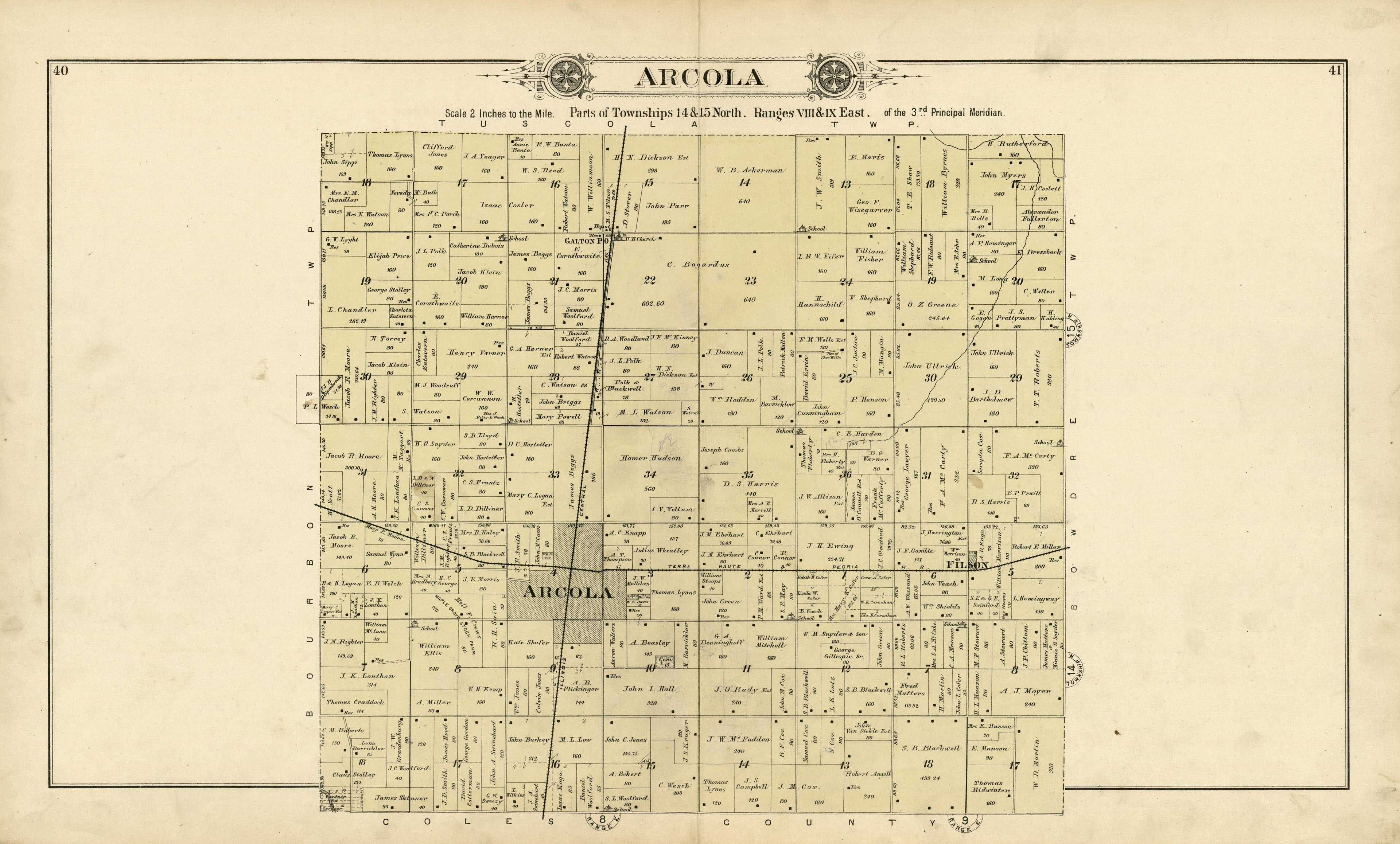 41: Arcola from Plat Book of Douglas County, Illinois 1893 by Relic Map Company