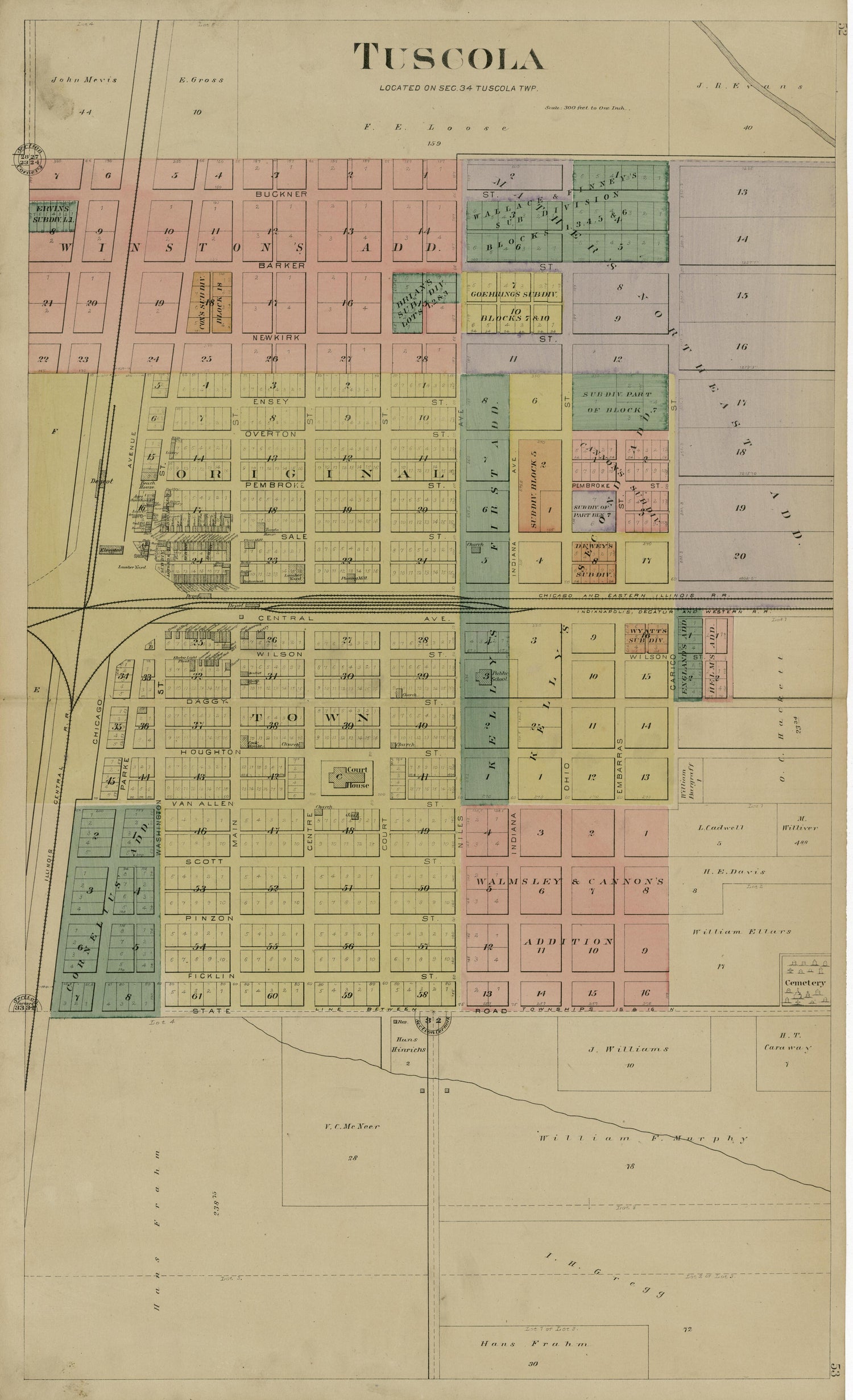 52: Tuscola from Plat Book of Douglas County, Illinois 1893 by Relic Map Company