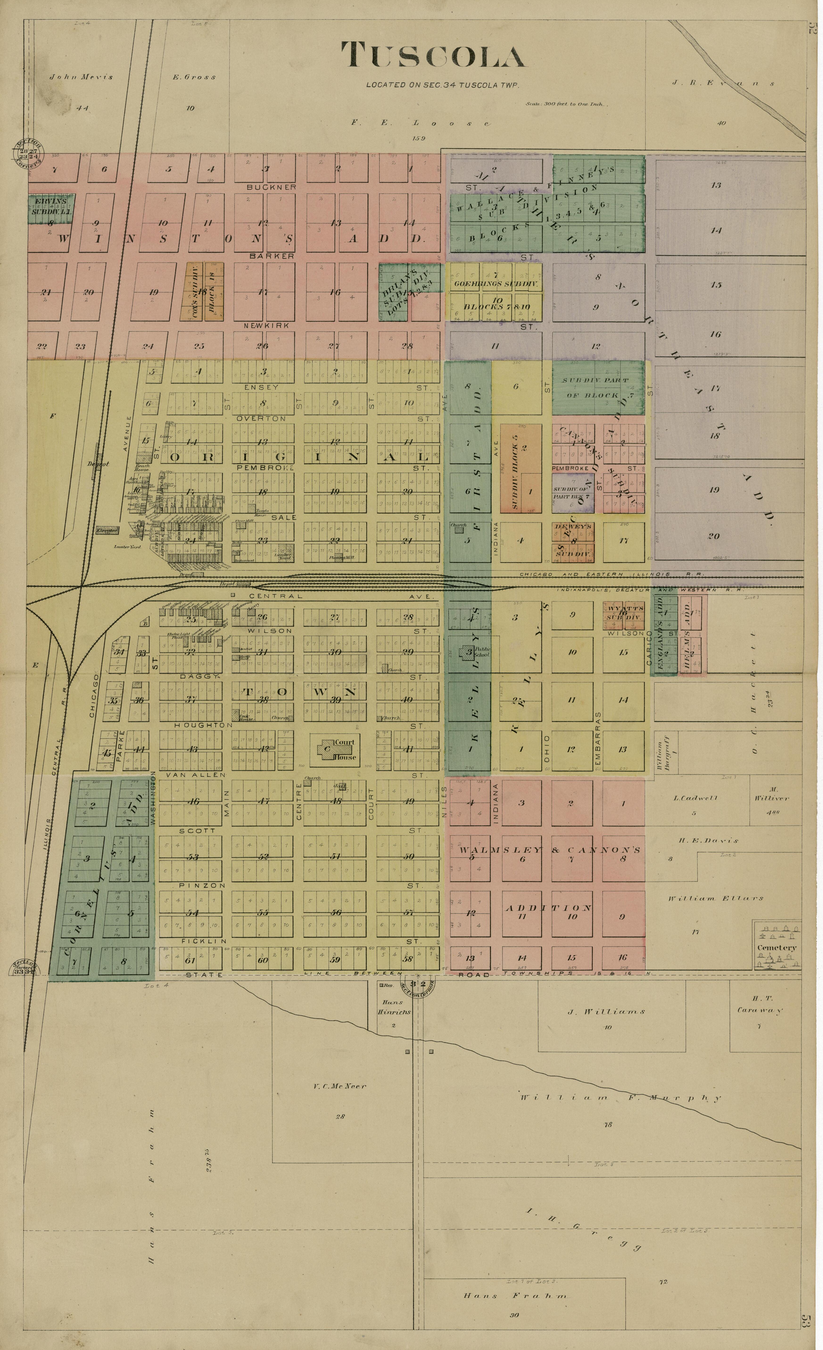 52: Tuscola from Plat Book of Douglas County, Illinois 1893 by Relic Map Company