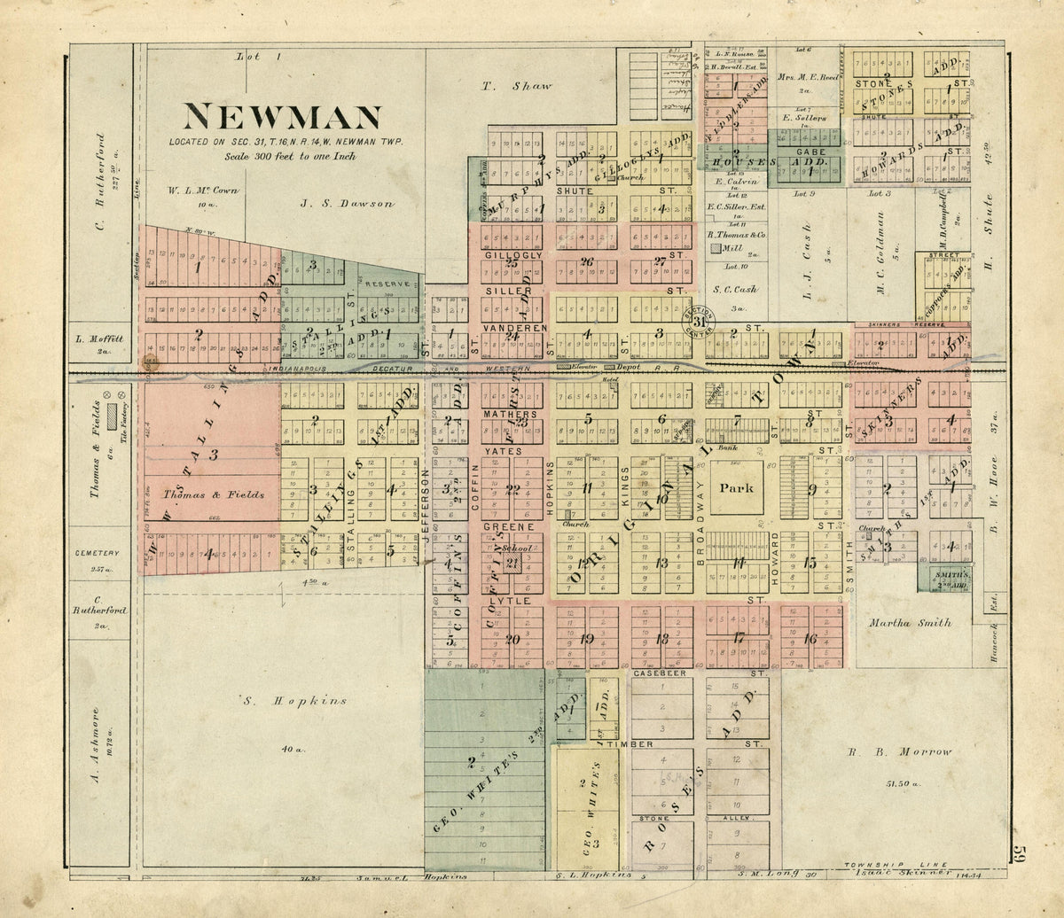 Newman from Plat Book of Douglas County, Illinois 1893 by Relic Map Company