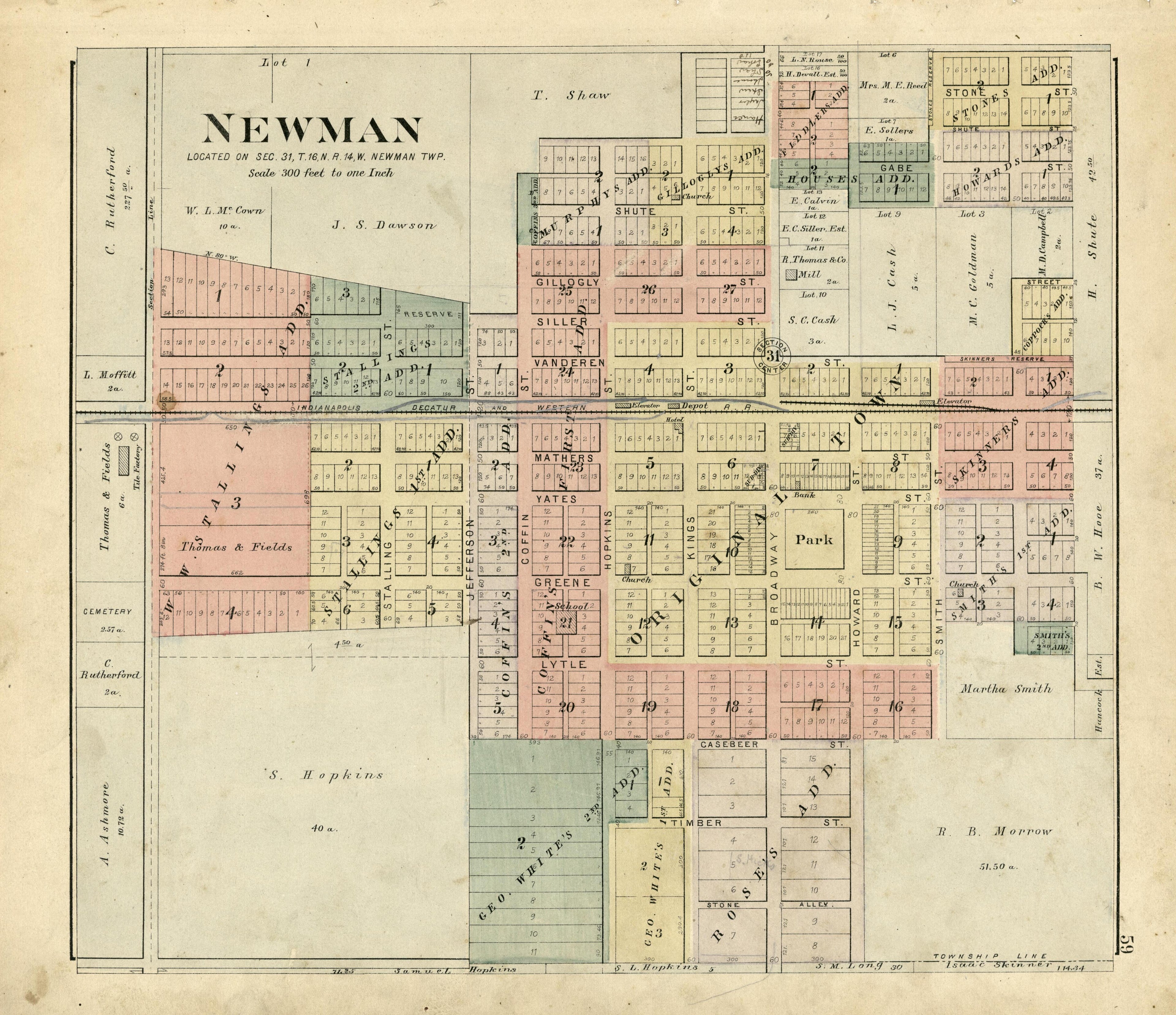 Newman from Plat Book of Douglas County, Illinois 1893 by Relic Map Company