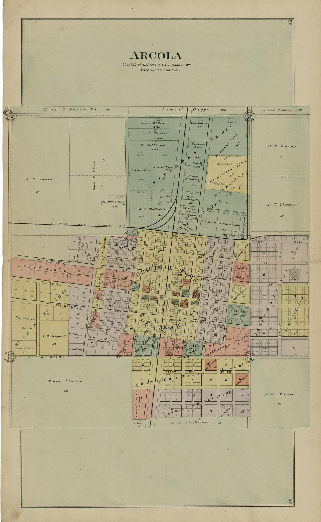 56: Arcola from Plat Book of Douglas County, Illinois 1893 by Relic Map Company