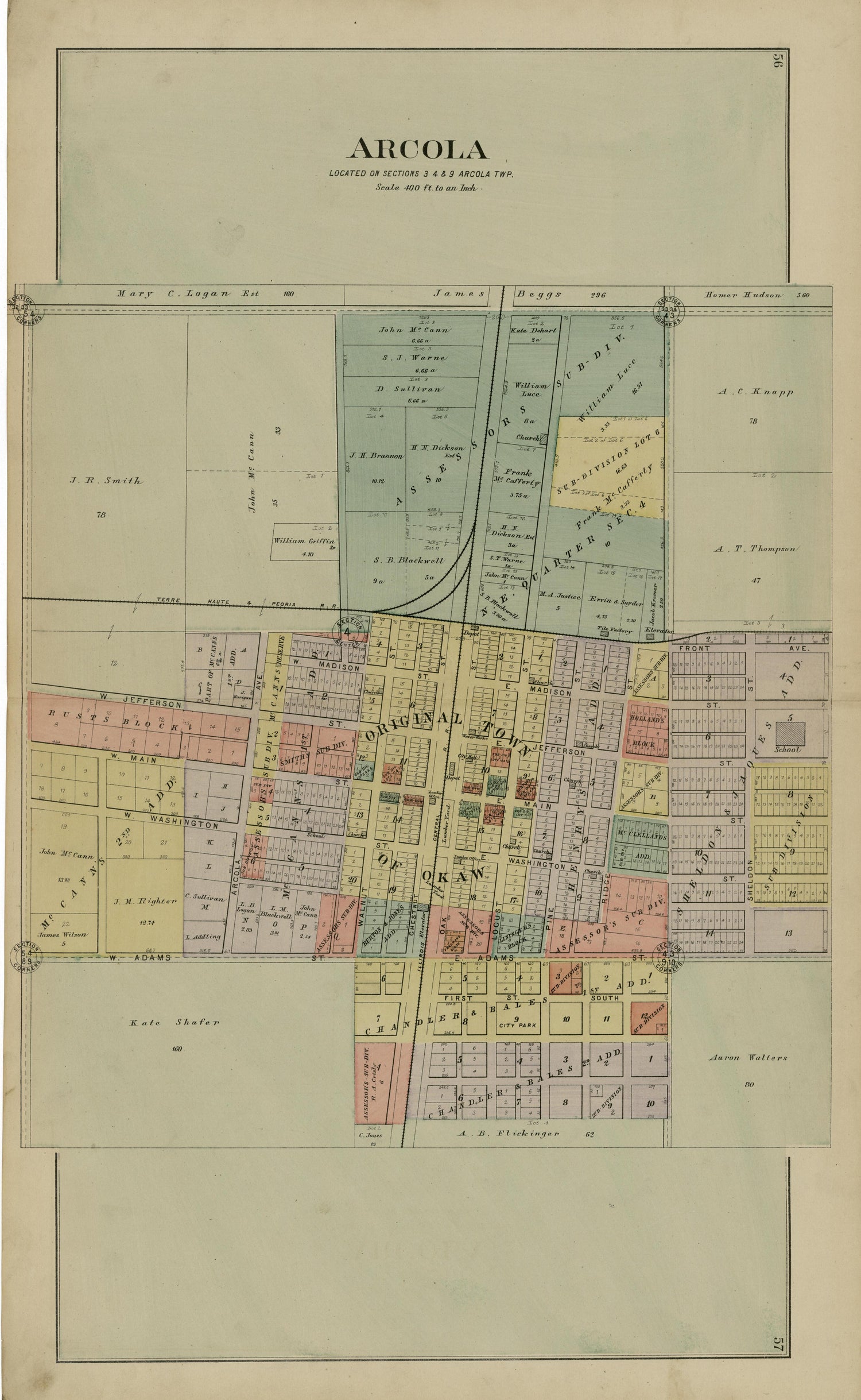 56: Arcola from Plat Book of Douglas County, Illinois 1893 by Relic Map Company