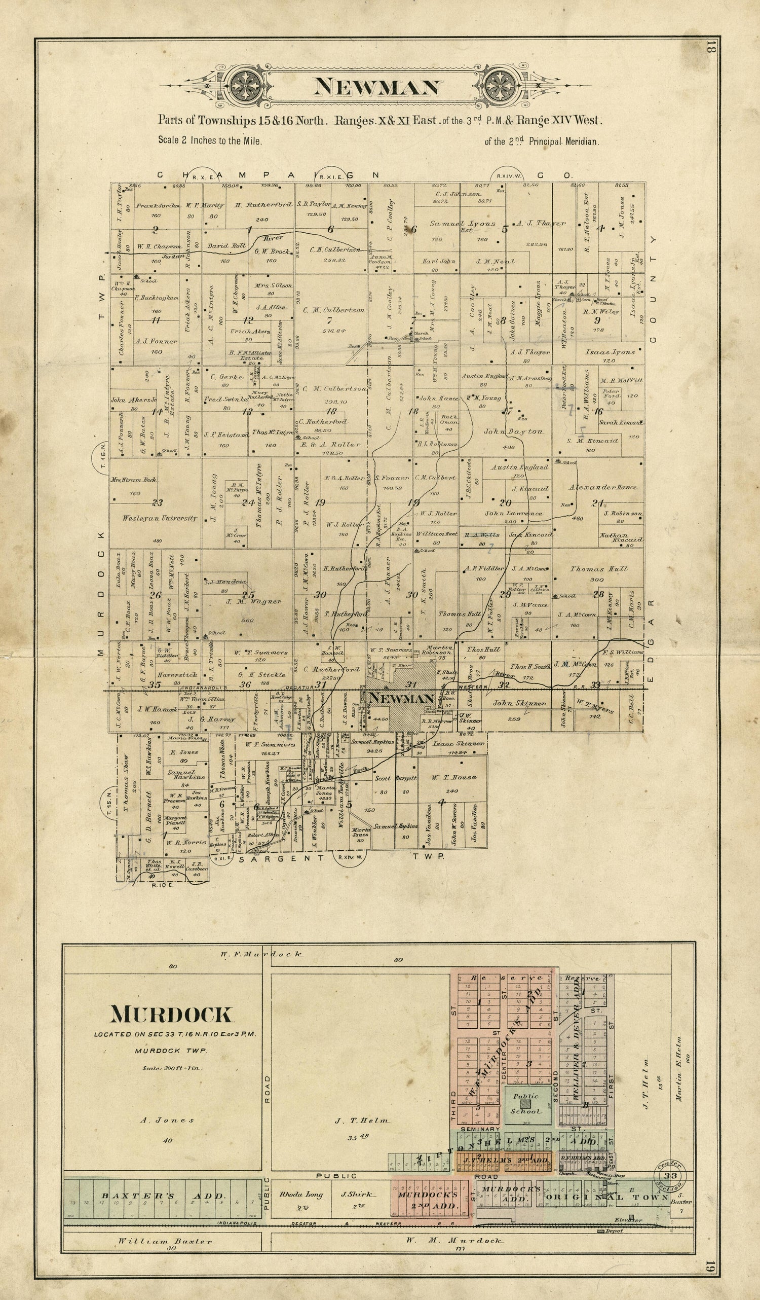 Newman; Murdok from Plat Book of Douglas County, Illinois 1893 by Relic Map Company