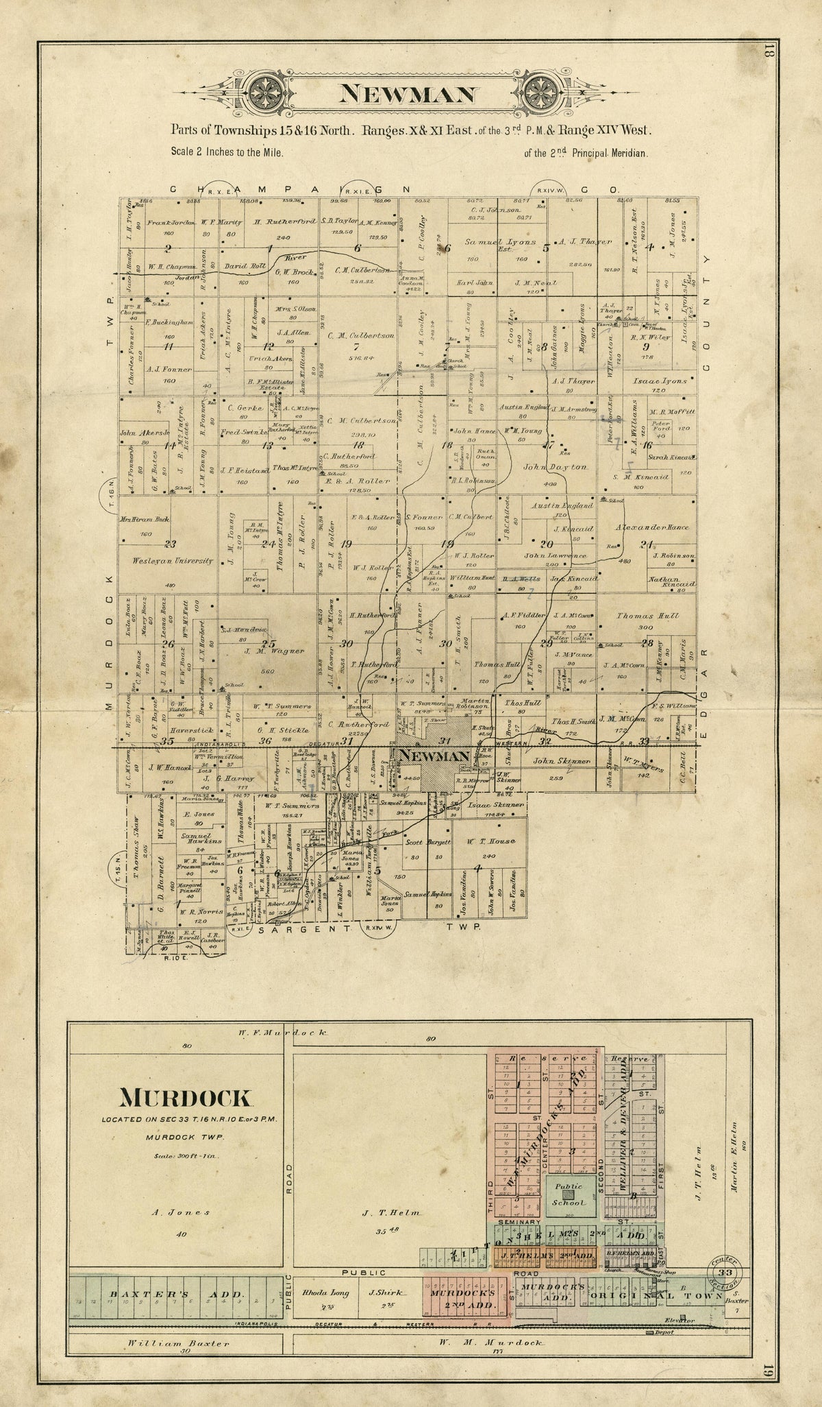 Newman; Murdok from Plat Book of Douglas County, Illinois 1893 by Relic Map Company