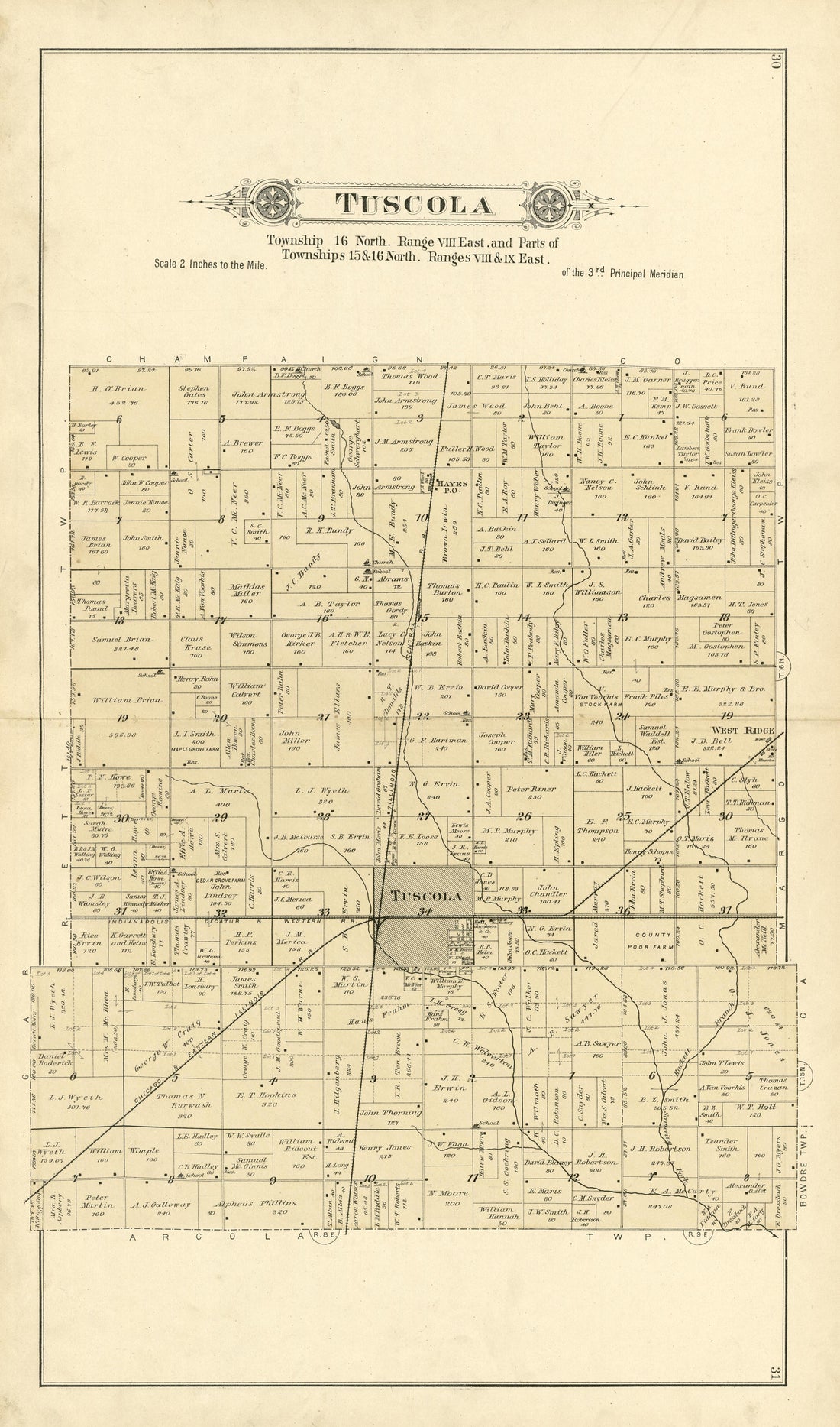 30: Tuscola from Plat Book of Douglas County, Illinois 1893 by Relic Map Company