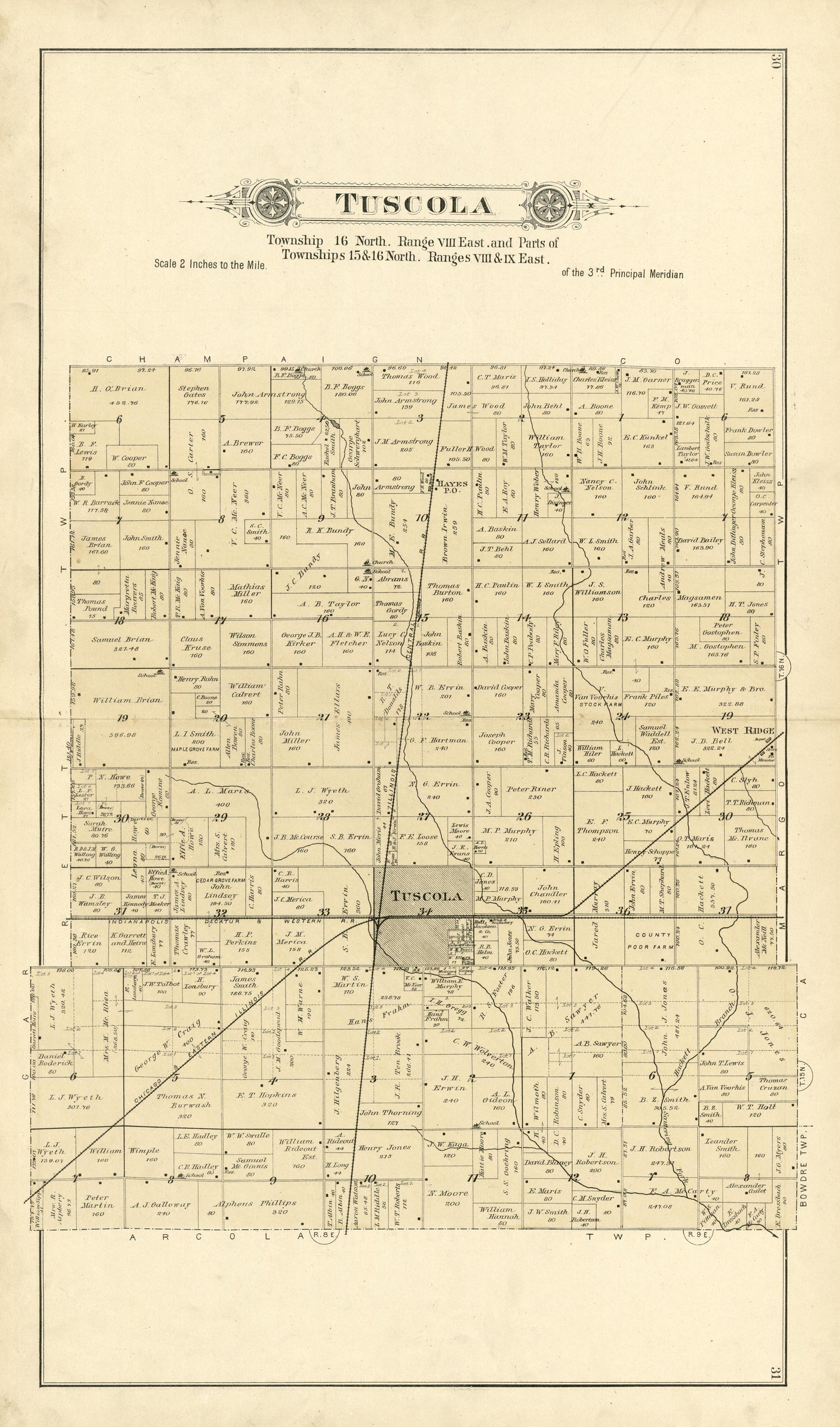 30: Tuscola from Plat Book of Douglas County, Illinois 1893 by Relic Map Company