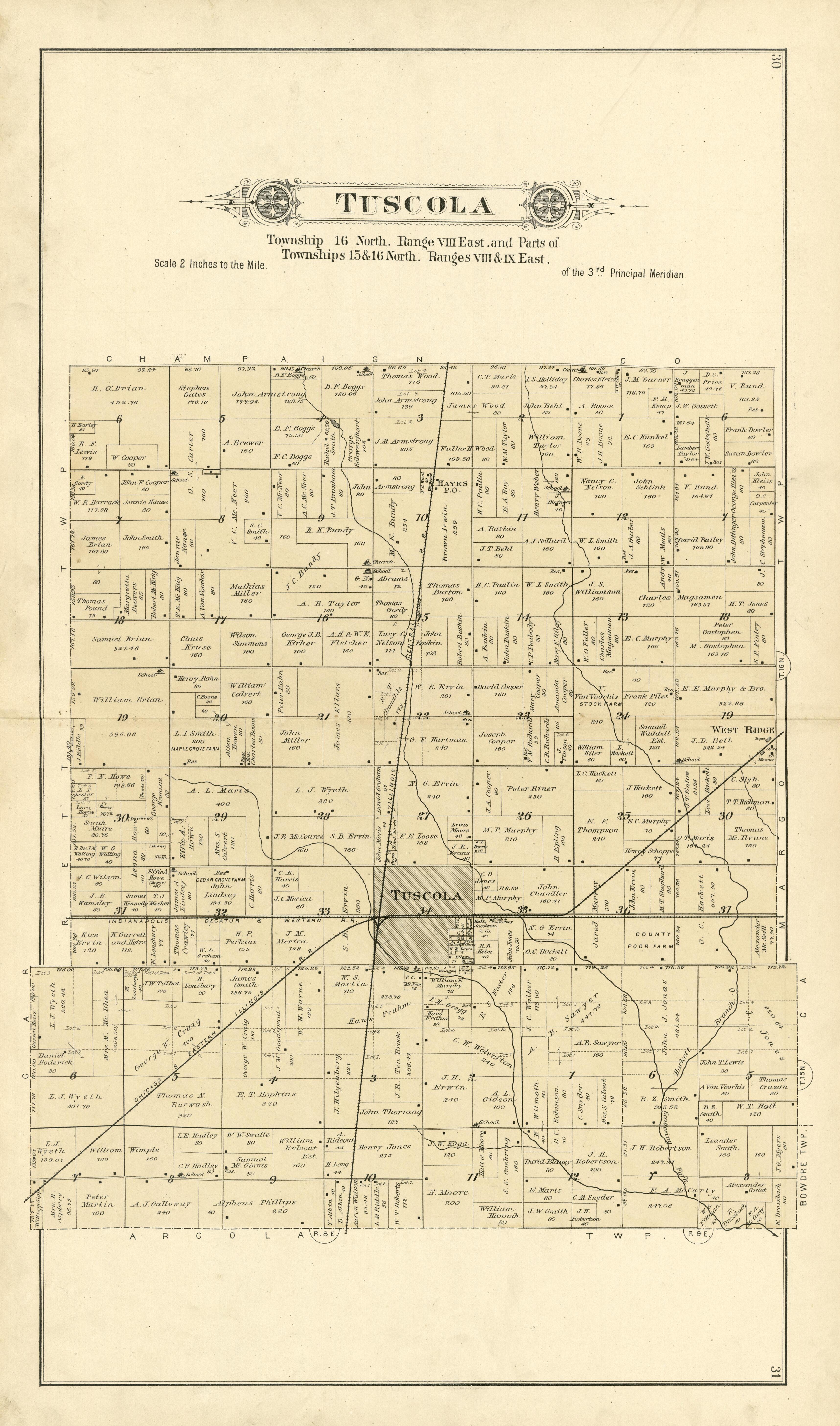 30: Tuscola from Plat Book of Douglas County, Illinois 1893 by Relic Map Company