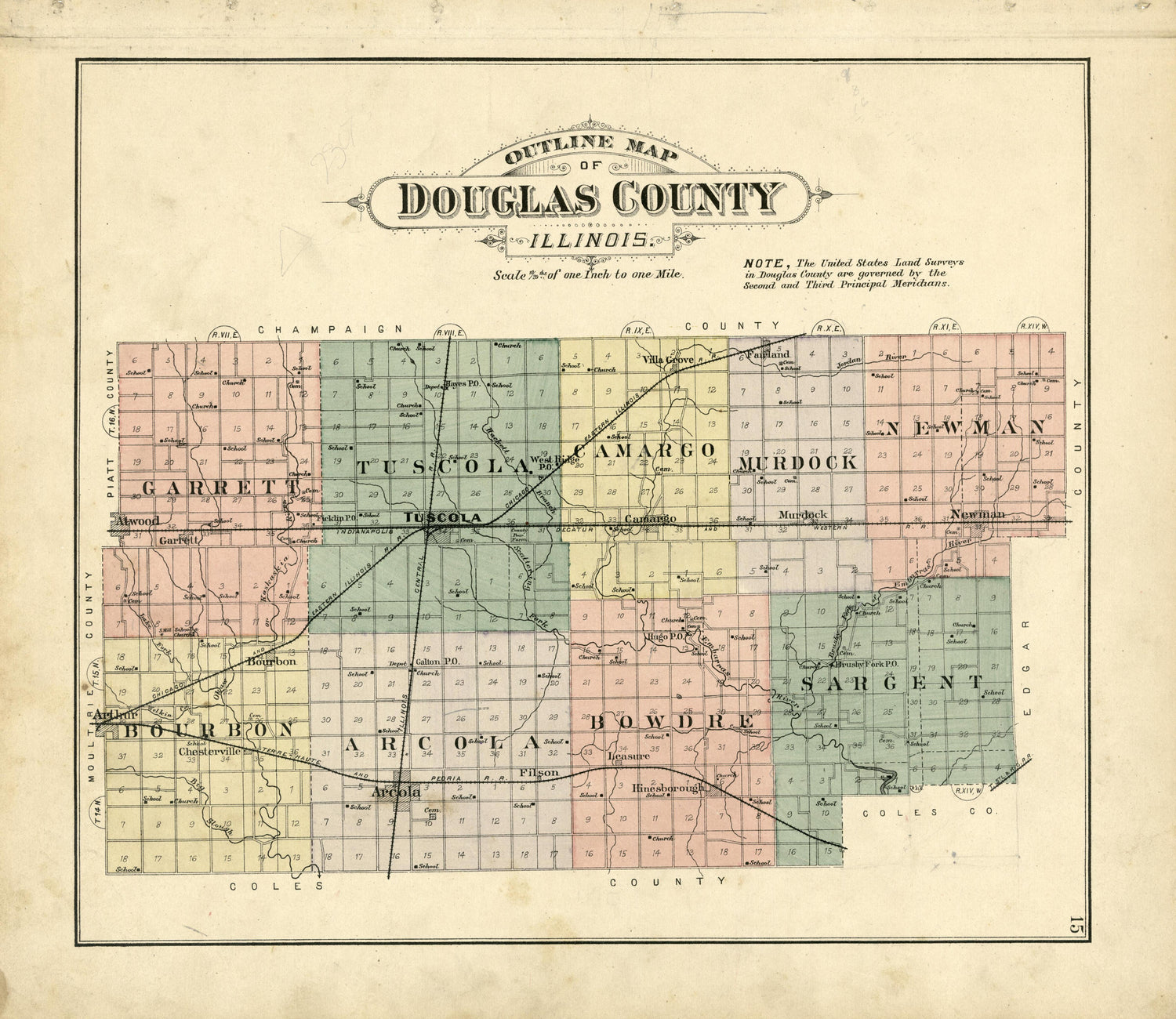 Outline Map of Douglas County from Plat Book of Douglas County, Illinois 1893 by Relic Map Company