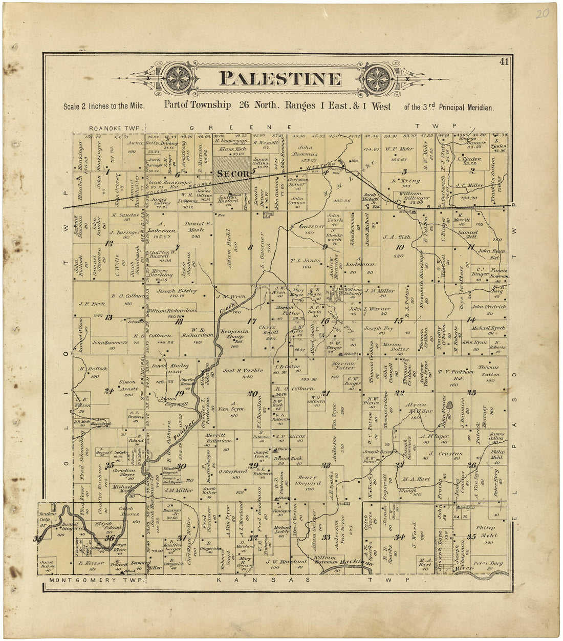 Palestine from Plat Book of Woodford County, Illinois 1893 by Relic Map Company