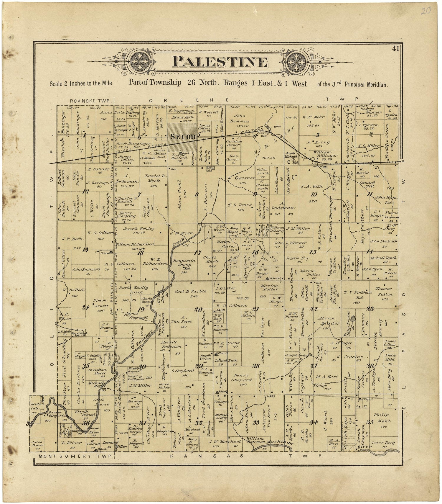 Palestine from Plat Book of Woodford County, Illinois 1893 by Relic Map Company