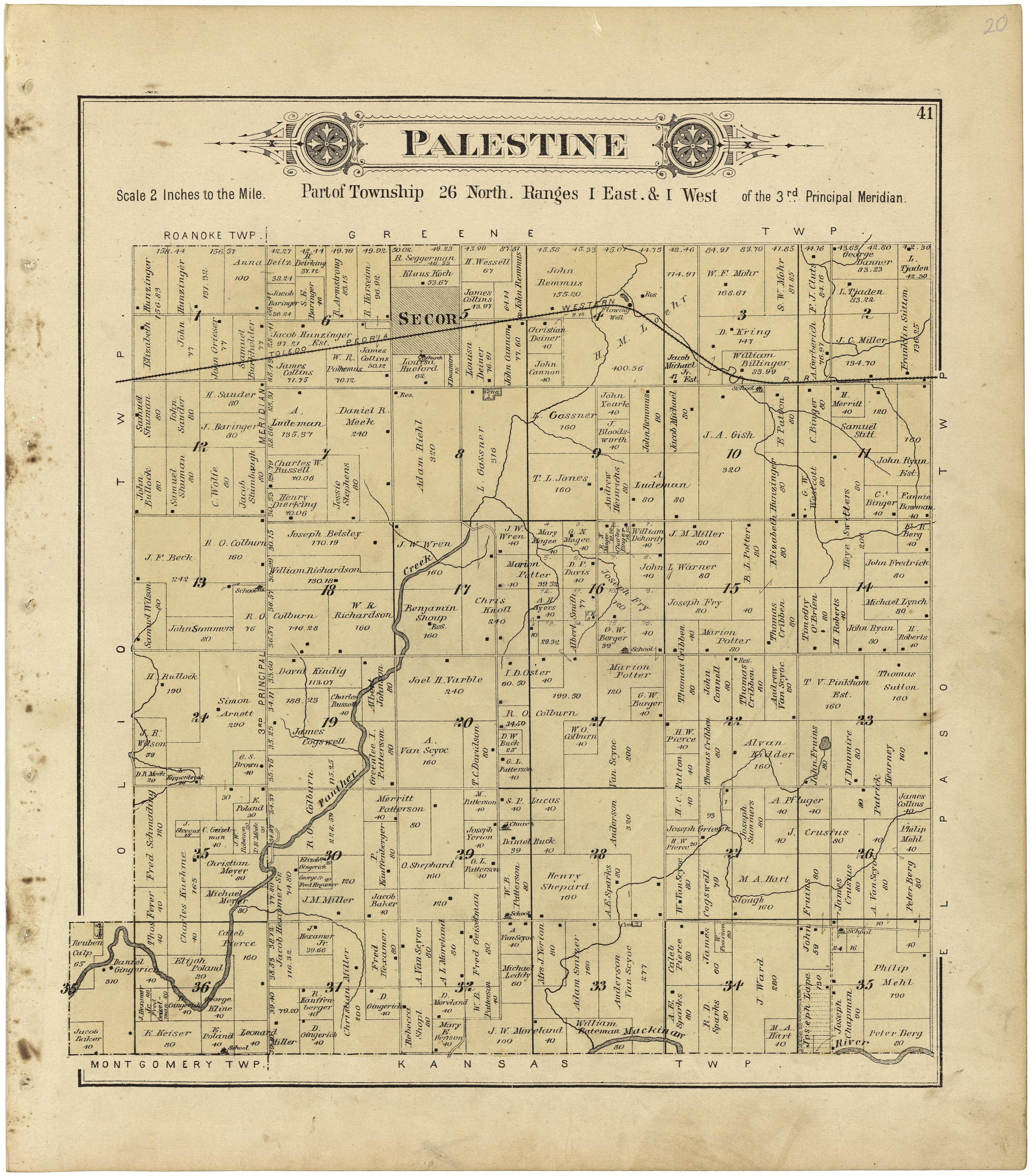 Palestine from Plat Book of Woodford County, Illinois 1893 by Relic Map Company