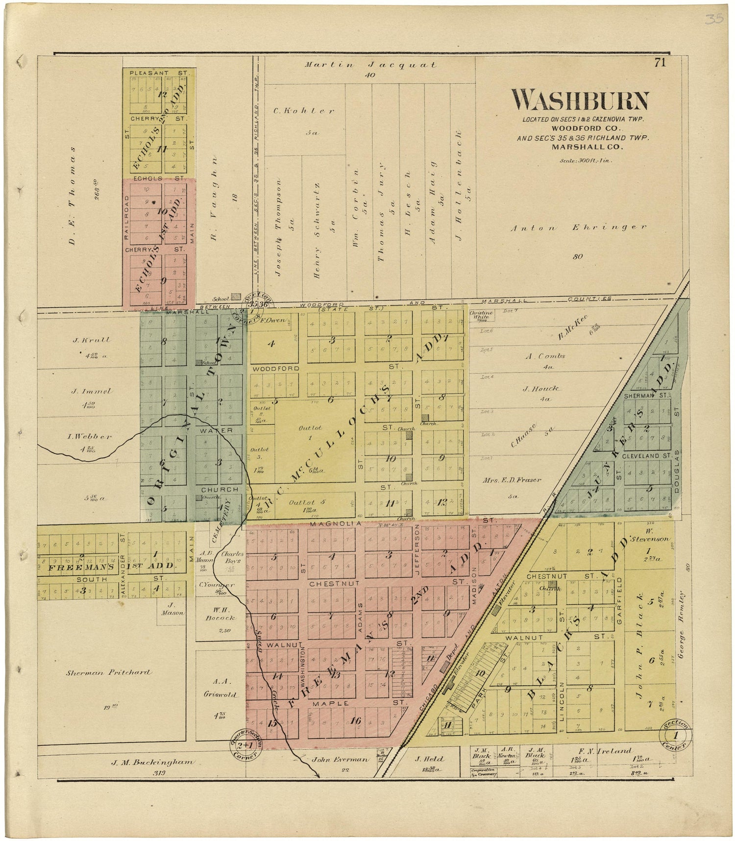 Washburn from Plat Book of Woodford County, Illinois 1893 by Relic Map Company
