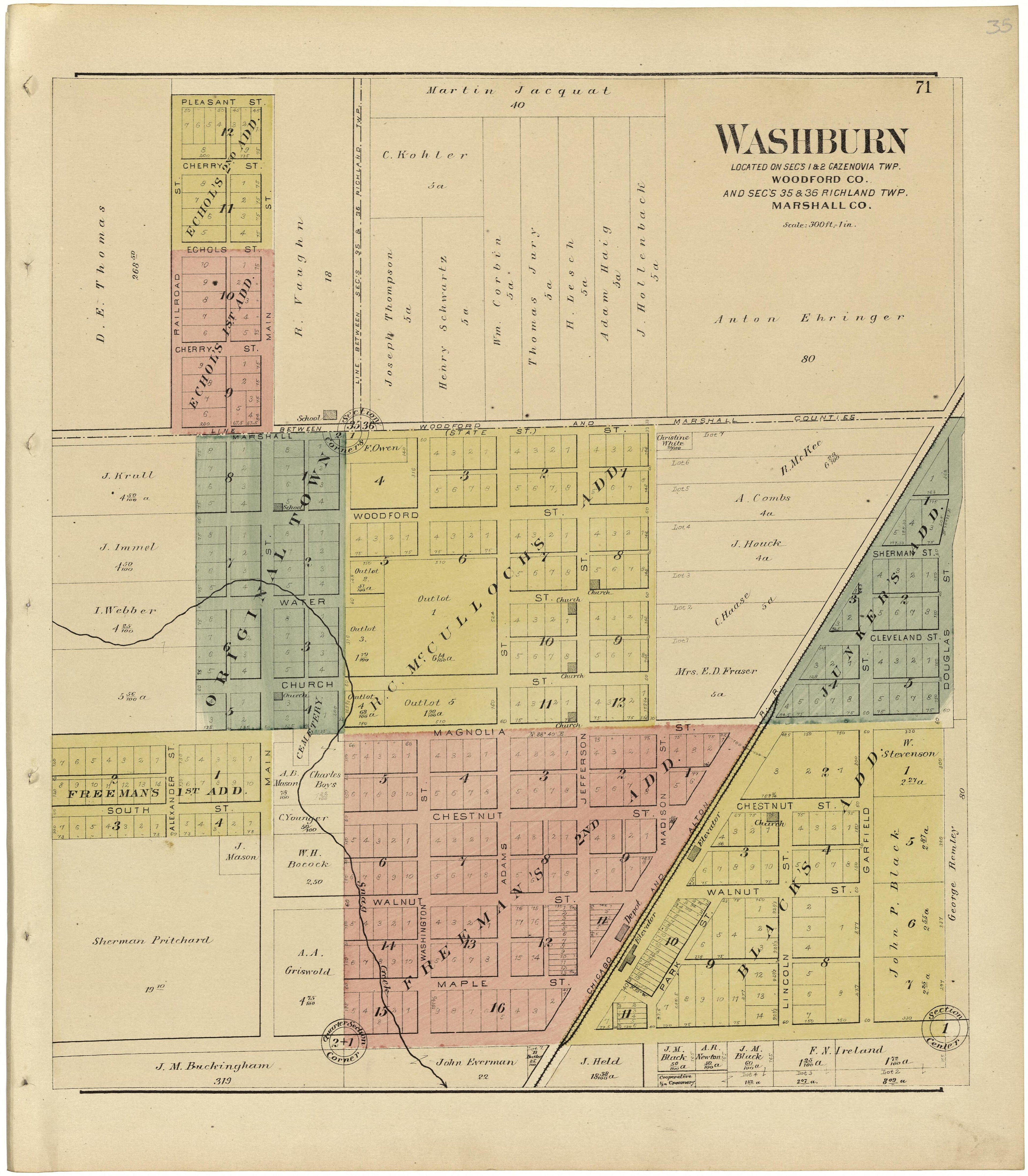 Washburn from Plat Book of Woodford County, Illinois 1893 by Relic Map Company