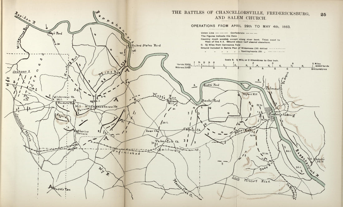 Battles of Chancellorsville, Fredericksburg, and Salem Church, 1863 from the American Civil War--maps 1910 by Relic Map Company