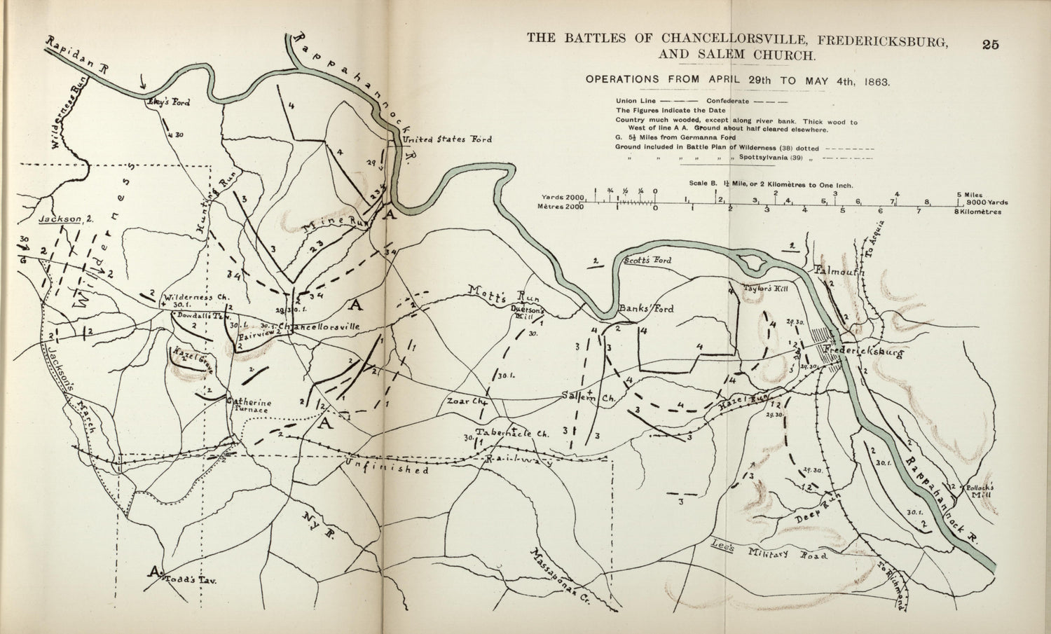 Battles of Chancellorsville, Fredericksburg, and Salem Church, 1863 from the American Civil War--maps 1910 by Relic Map Company