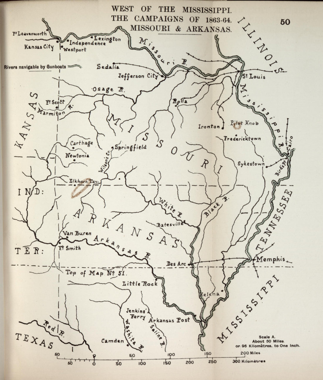 West of the Mississippi, Campaigns of 1863-1864, Missouri and Arkansas from the American Civil War--maps 1910 by Relic Map Company