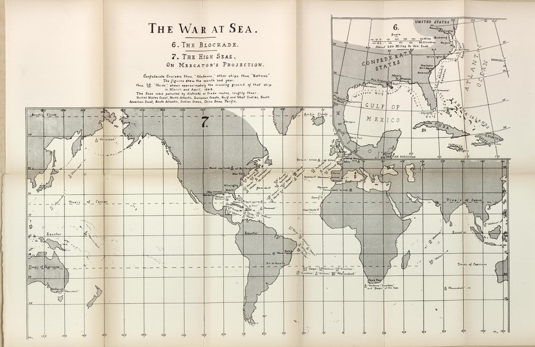 War at Sea, 1863 from the American Civil War--maps 1910 by Relic Map Company