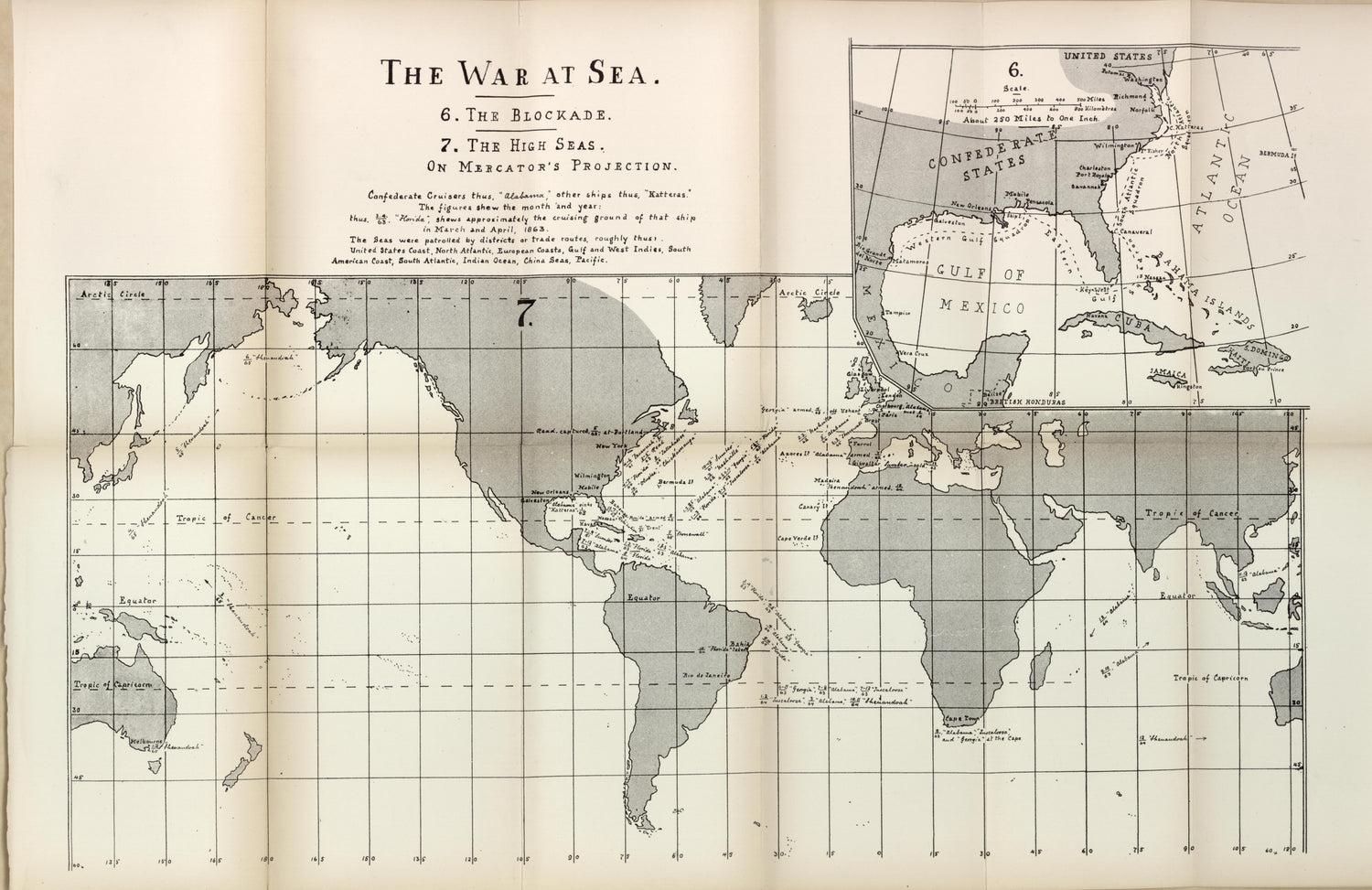 War at Sea, 1863 from the American Civil War--maps 1910 by Relic Map Company