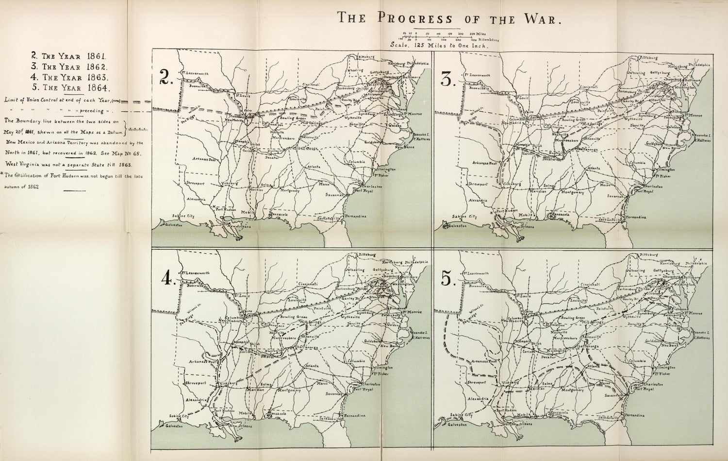Progress of the War, 1861-1864, from the American Civil War--maps 1910 by Relic Map Company