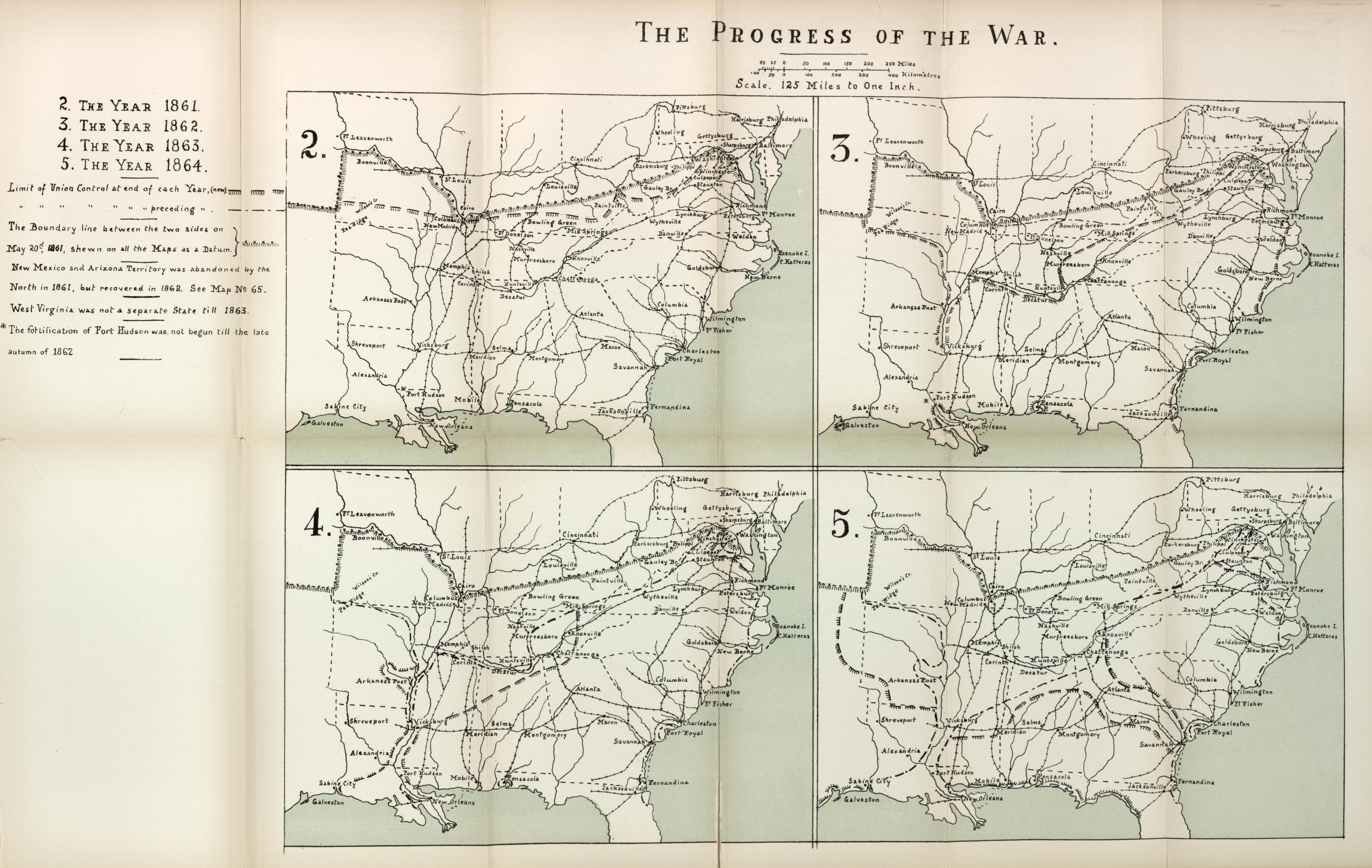 Progress of the War, 1861-1864, from the American Civil War--maps 1910 by Relic Map Company