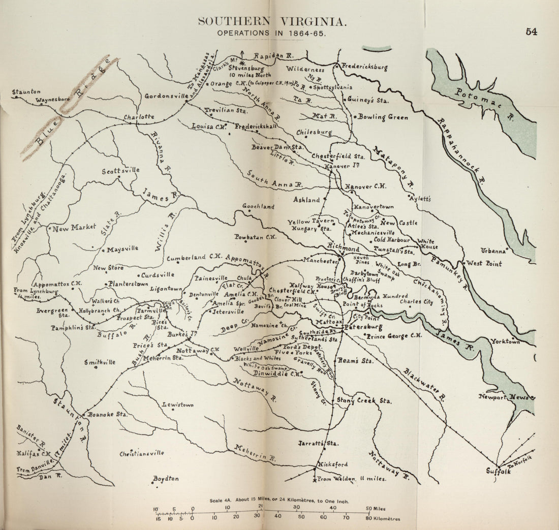 Southern Virginia Operations In 1864-1865 from the American Civil War--maps 1910 by Relic Map Company